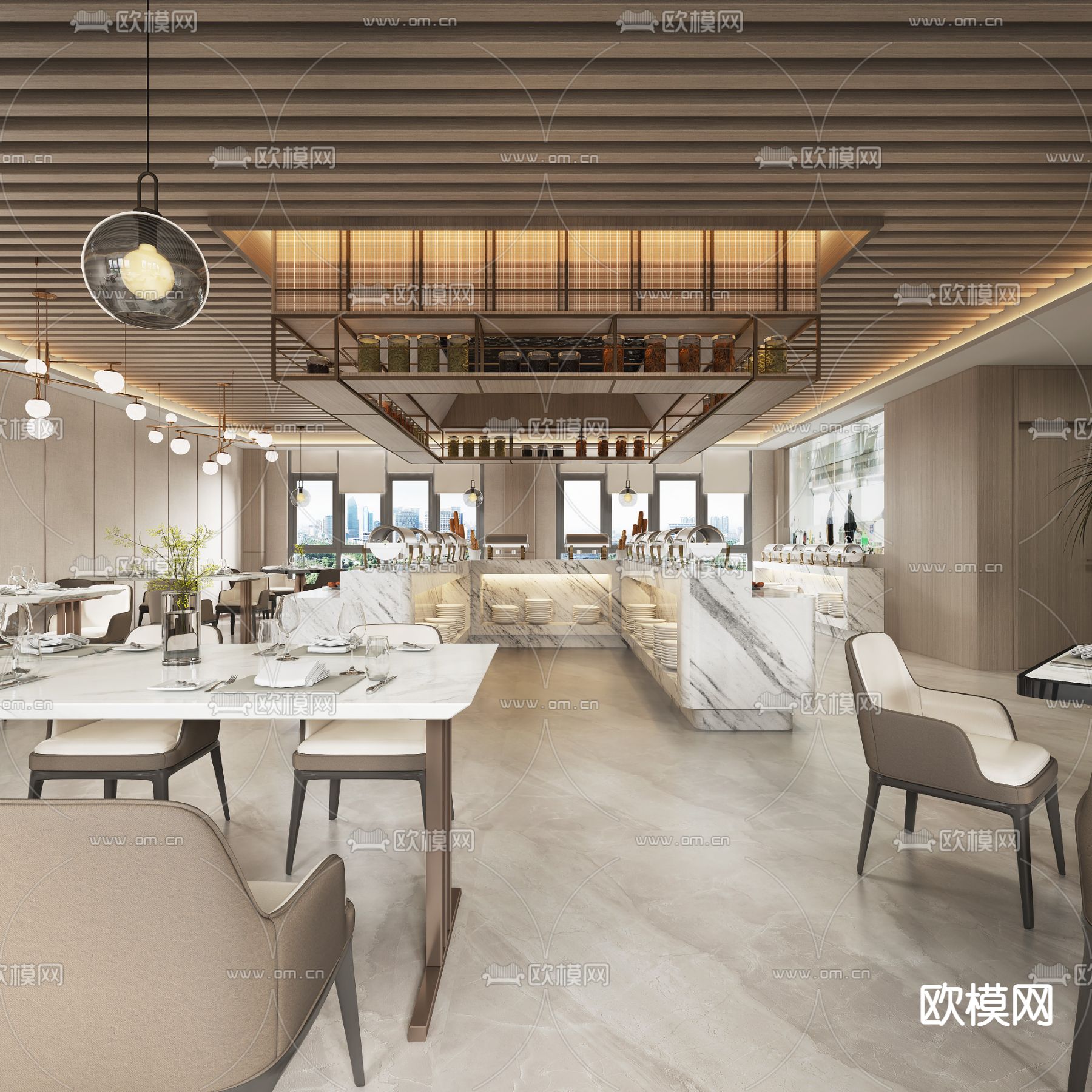 自助餐厅 全日制餐厅3d模型下载（渲染图1）