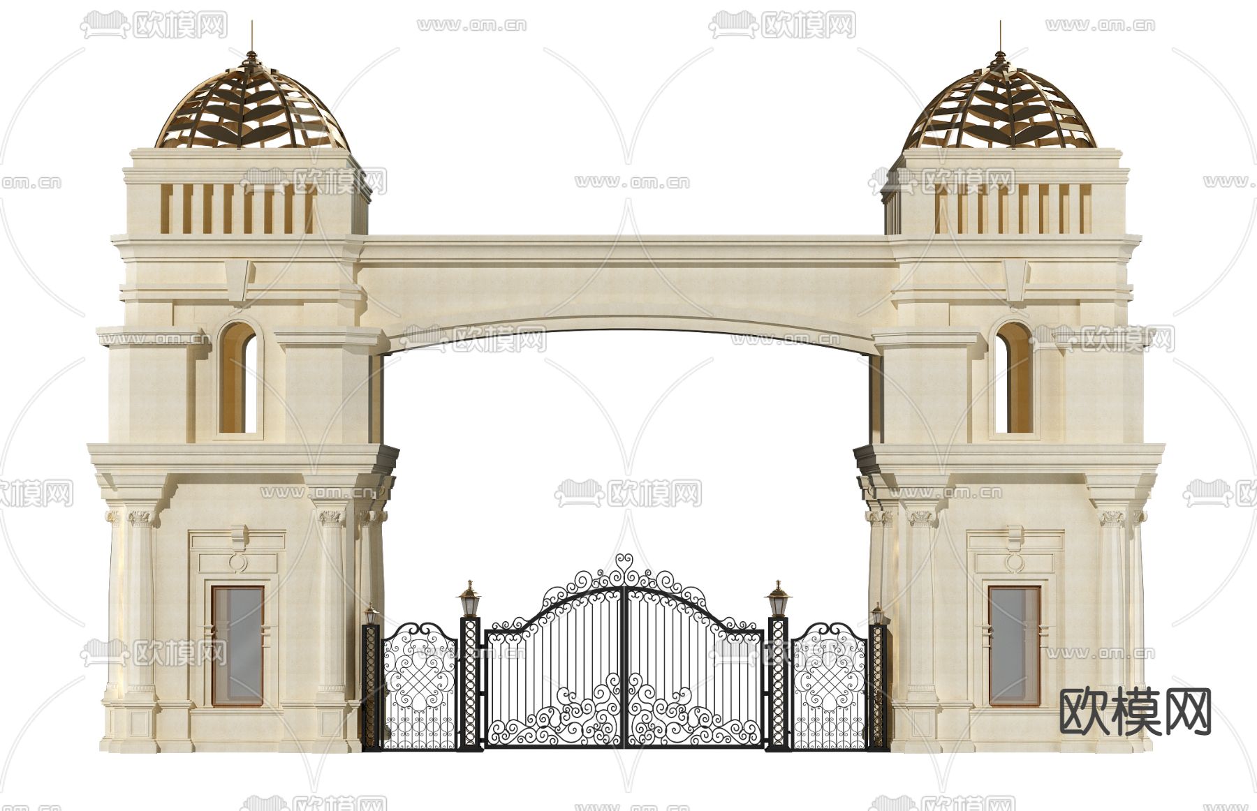欧式大门 小区大门 小区入口3d模型下载_ID14108155_3dmax免费模型-欧模网