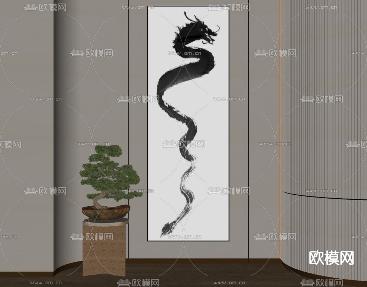 新中式装饰画挂画su模型下载（渲染图2）