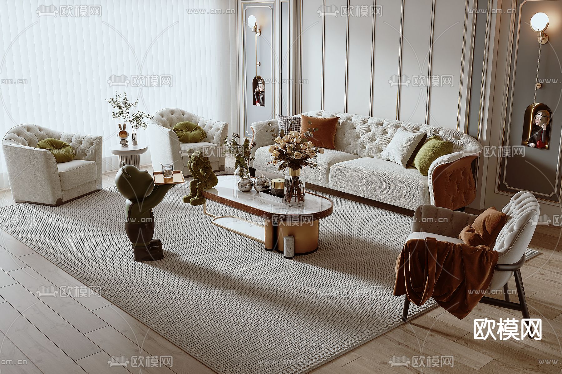 简欧组合沙发3d模型下载