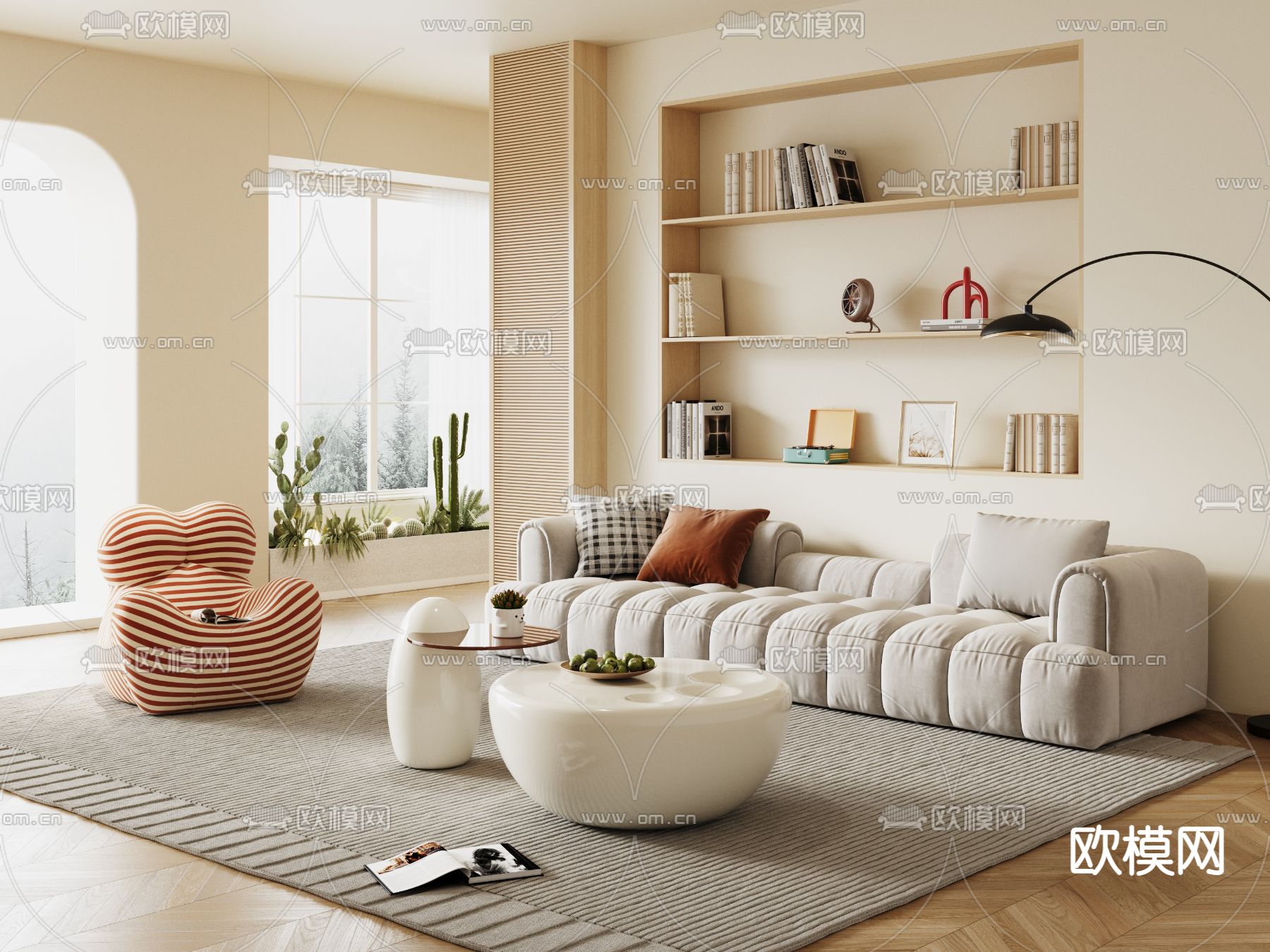 奶油风组合沙发3d模型下载