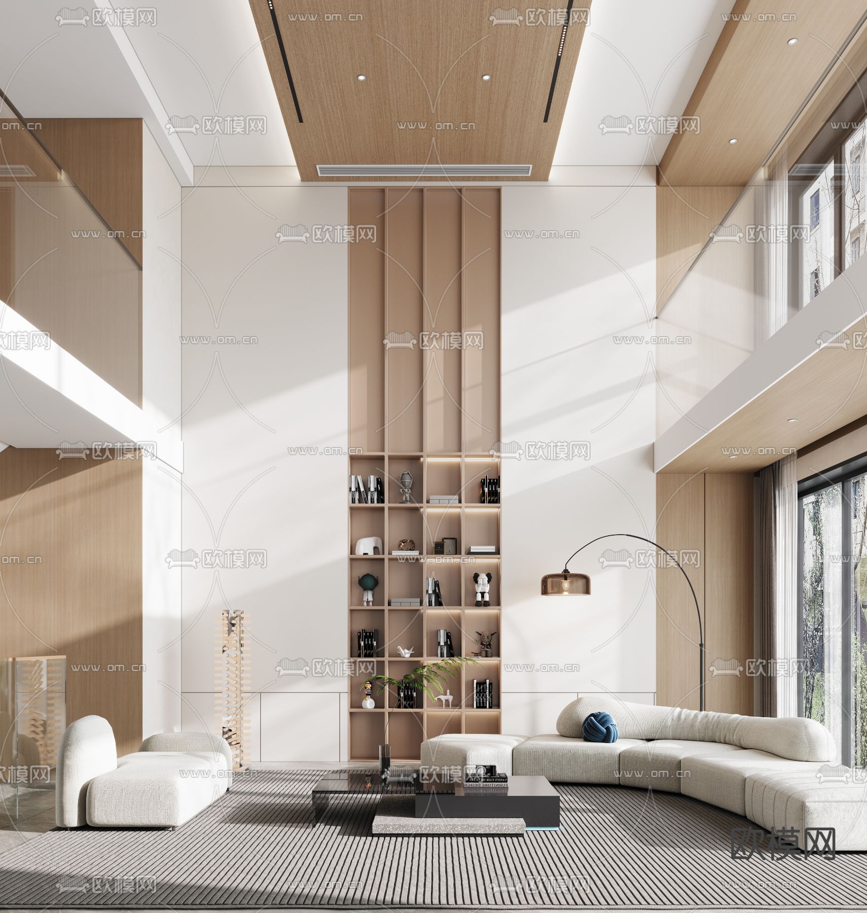 挑空客厅 别墅大堂3d模型下载（渲染图1）