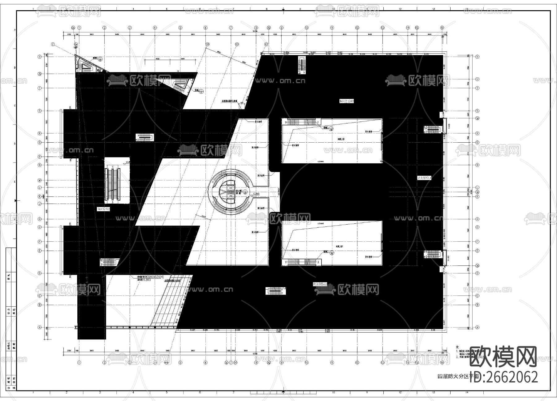 建筑防火分区图cad施工图下载（渲染图3）