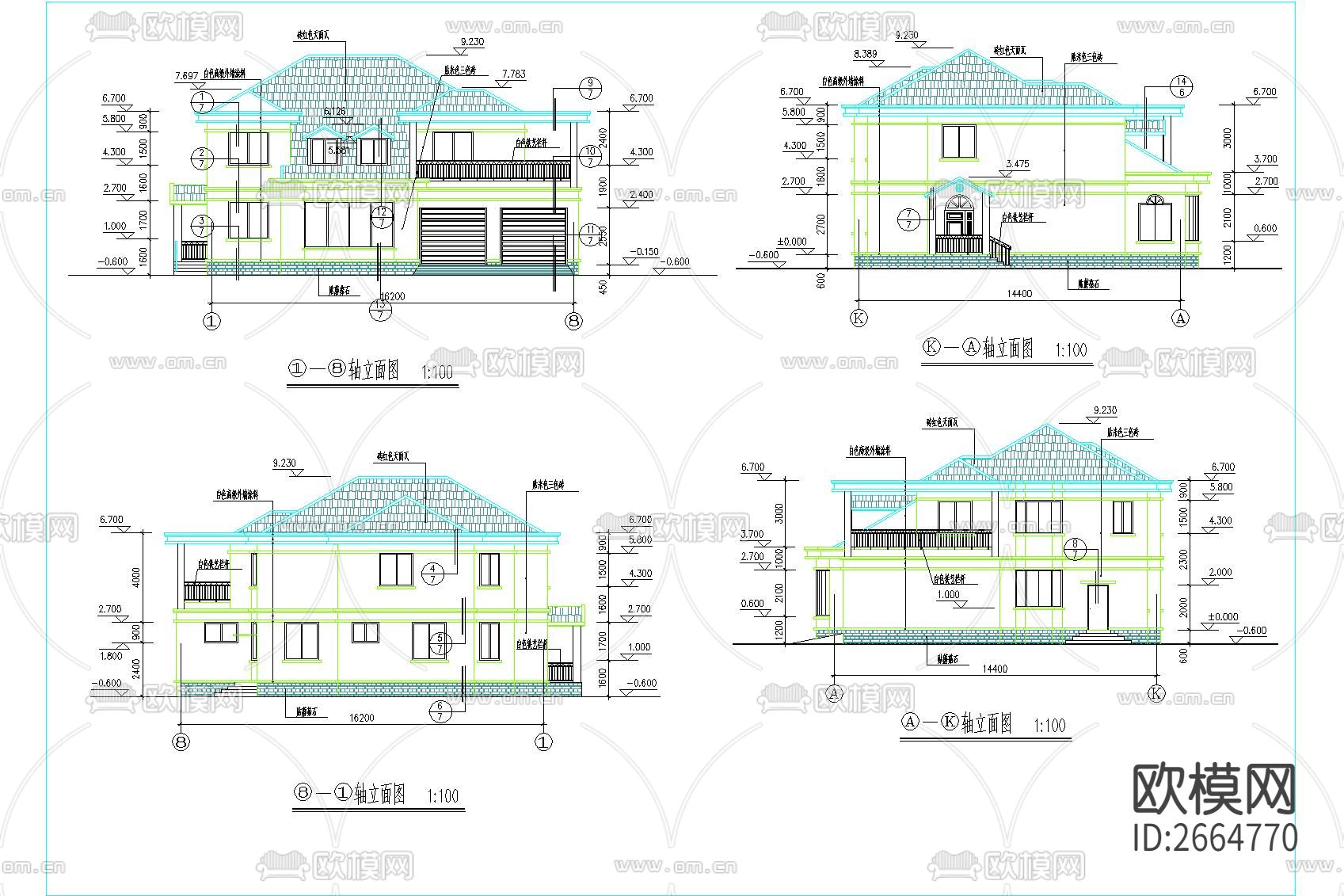 农村二层住宅CAD施工图-免费3dmax模型库-欧模网
