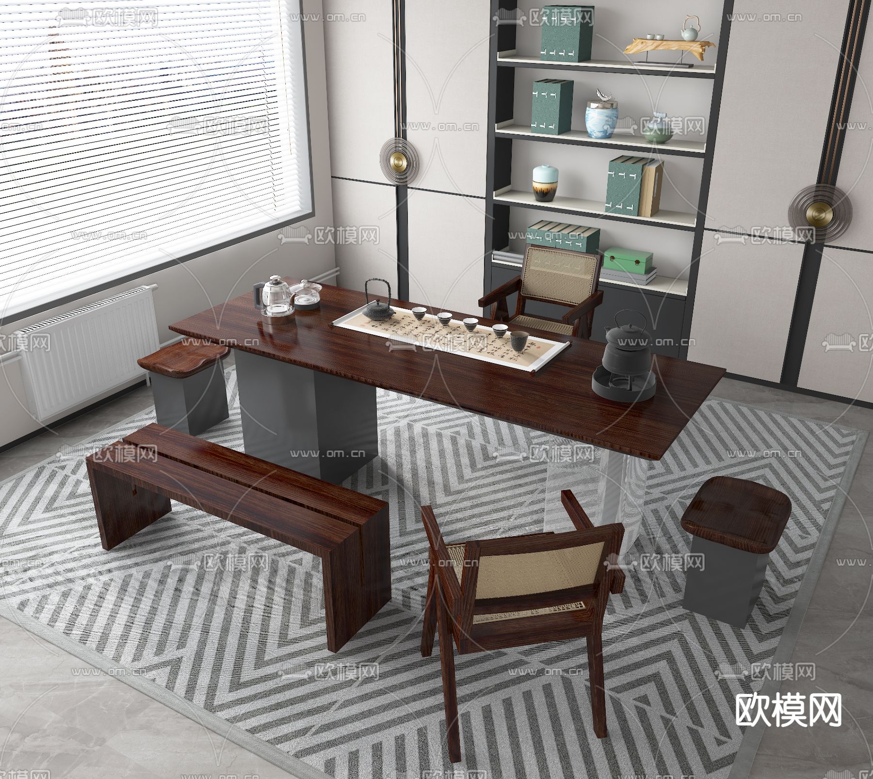 新中式茶桌 茶台3d模型下载