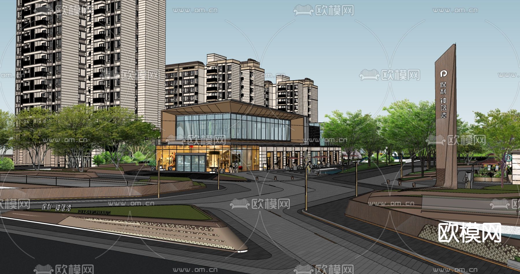 现代商业综合体su模型下载（渲染图2）