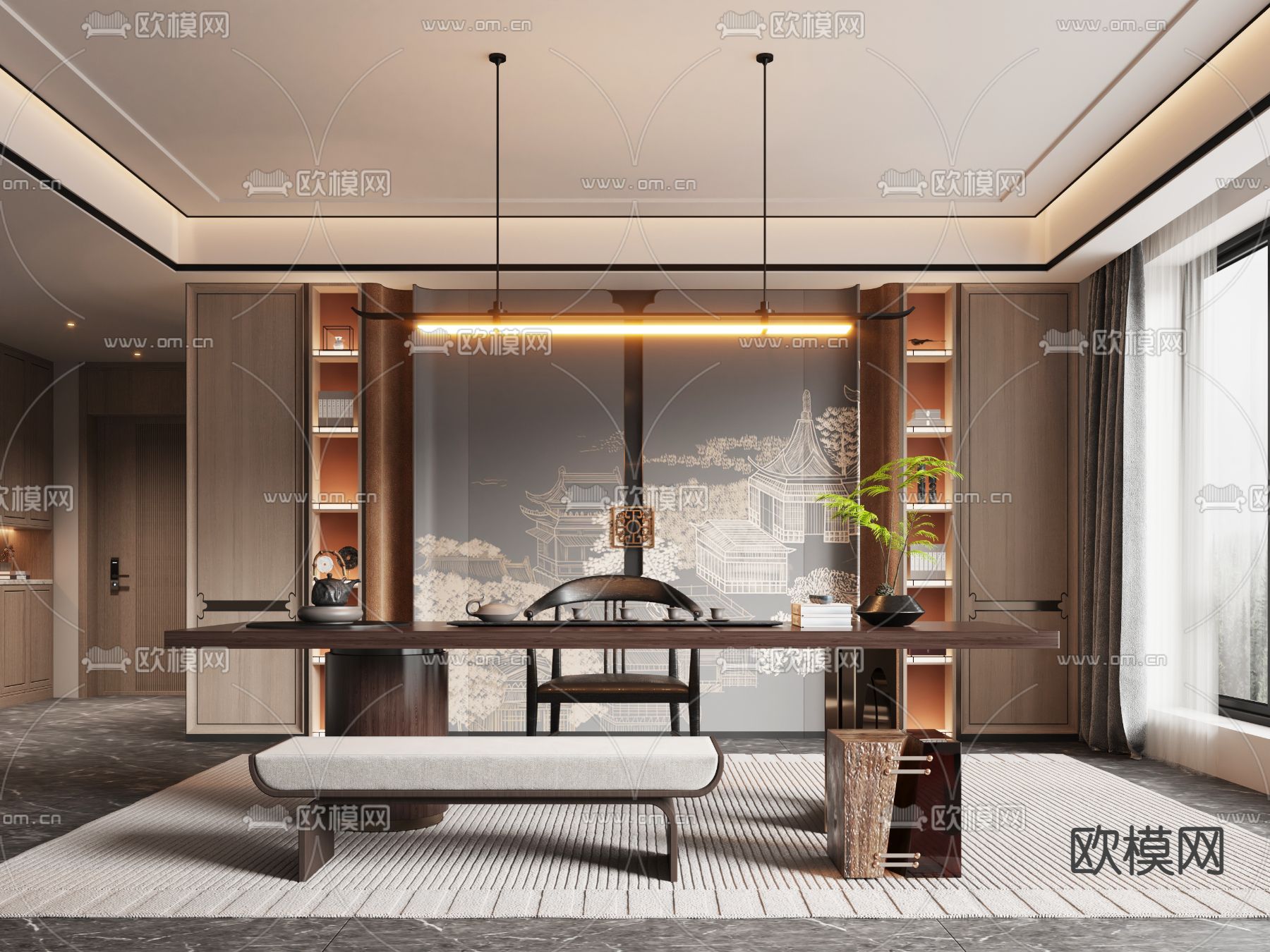 新中式茶室su模型