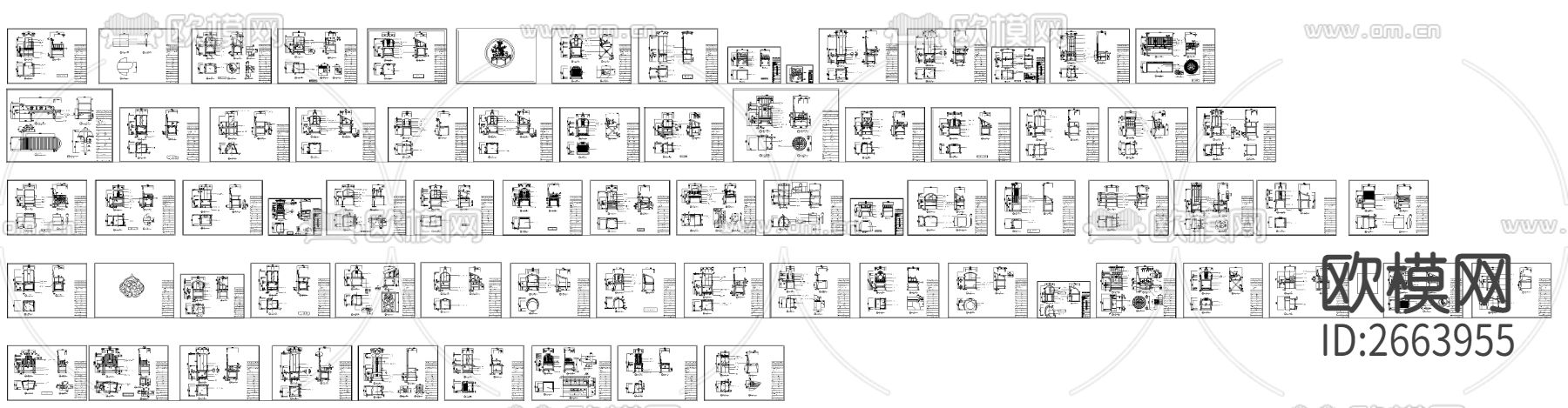 中式椅子CAD施工图下载（渲染图5）