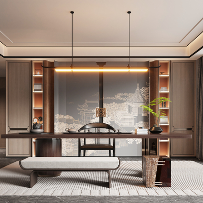 新中式茶室su模型