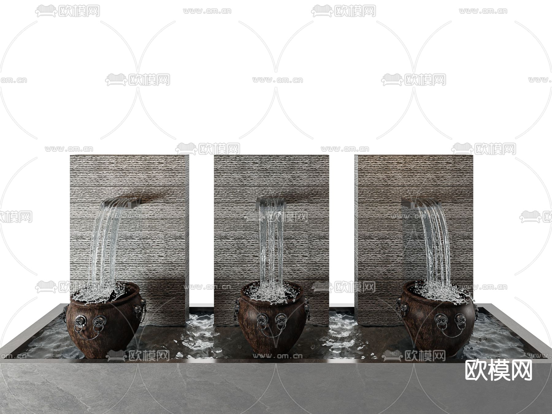 新中式水幕 流水景观3d模型下载