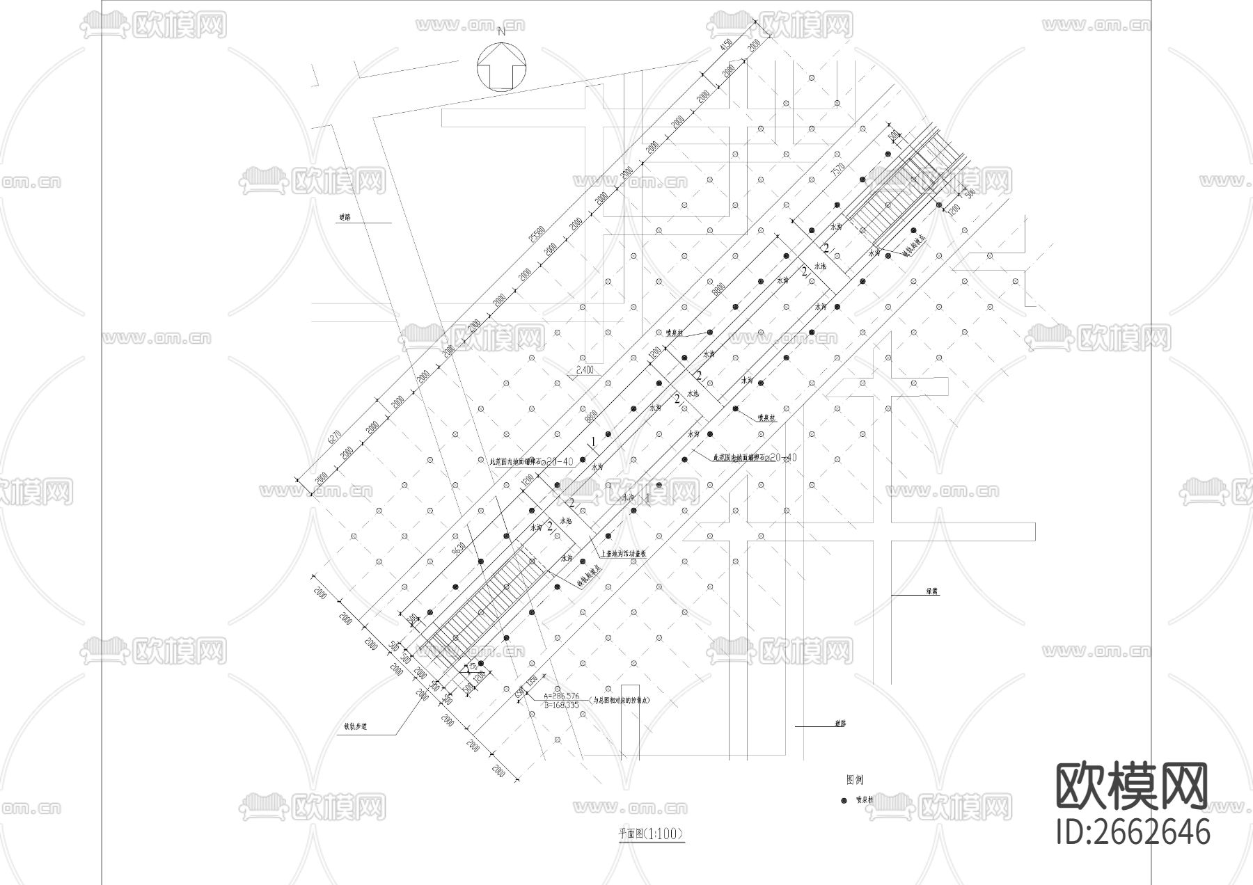 喷泉柱阵景观CAD施工图下载（渲染图1）