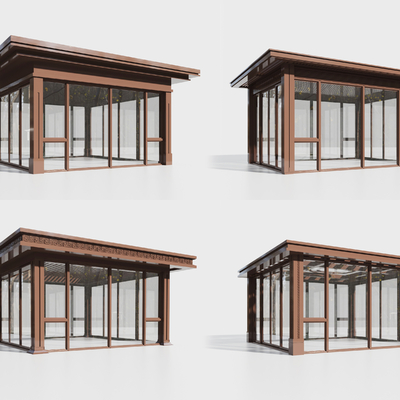  新中式阳光房  玻璃房  花房su模型 