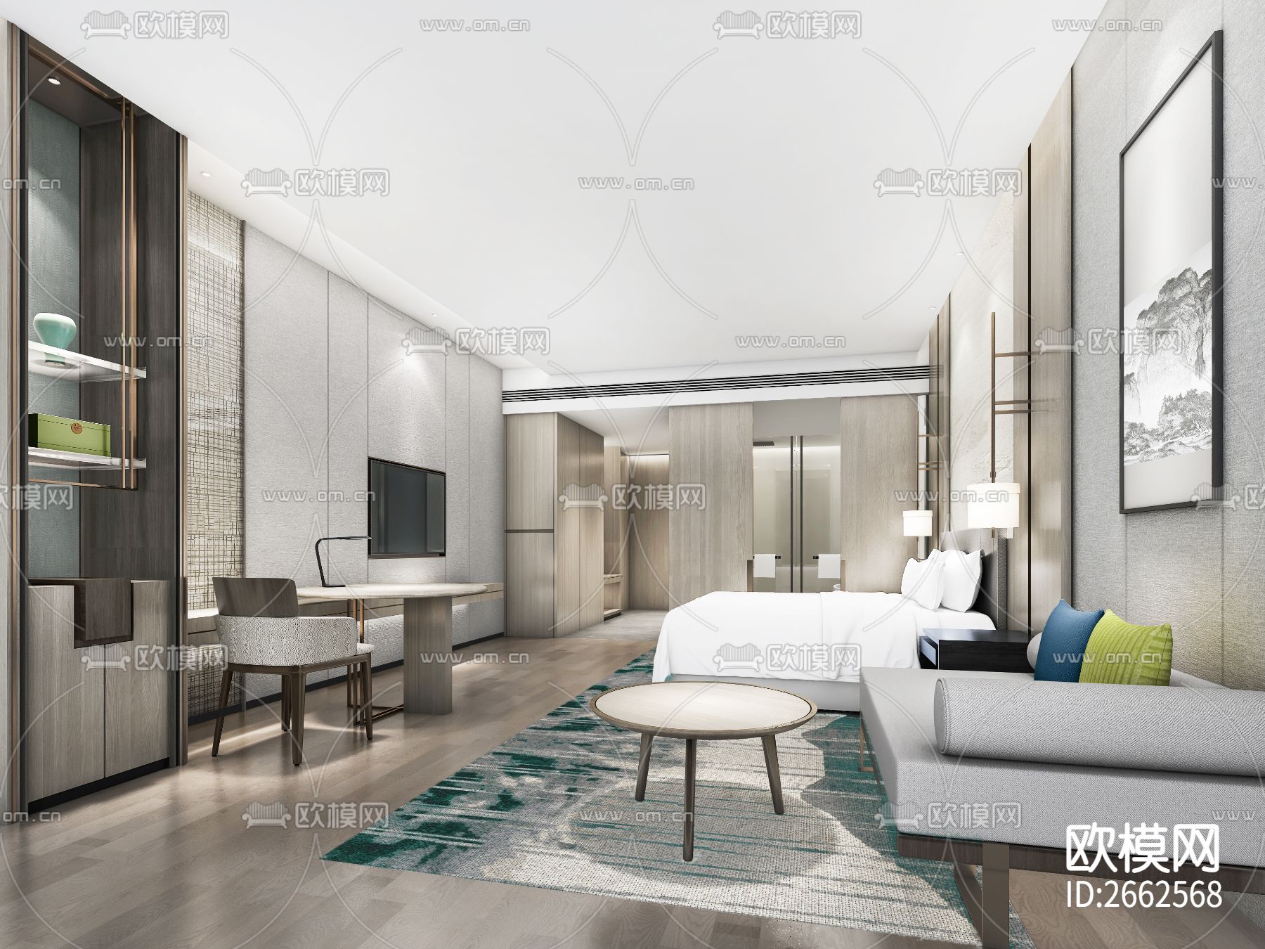 万达酒店客房CAD施工图下载（渲染图3）