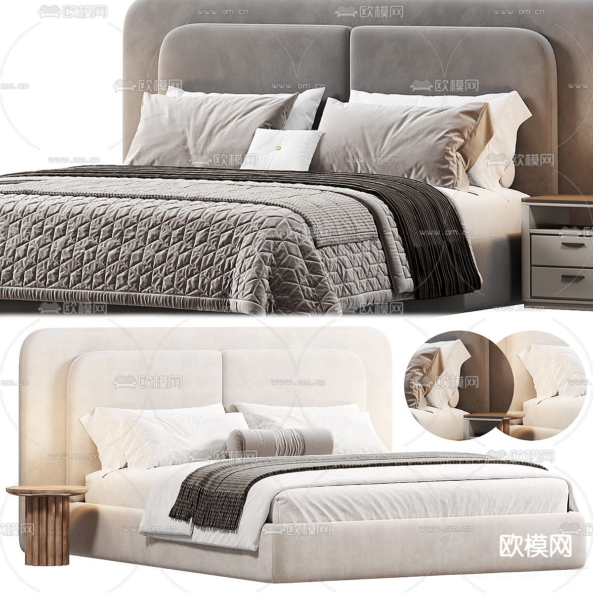 Pertica 布艺双人床3d模型下载（渲染图3）