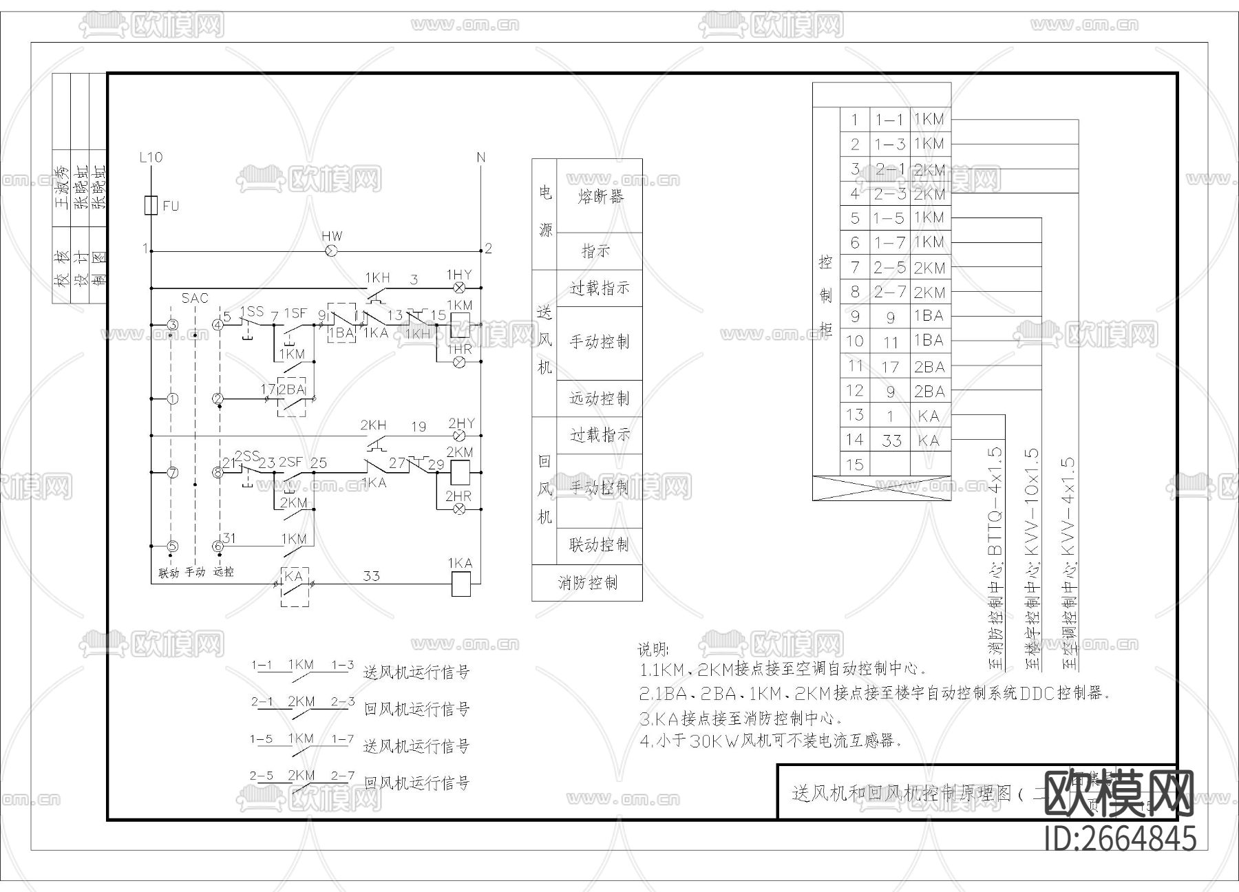 送风机和回风机控制原理图CAD施工图下载（渲染图2）