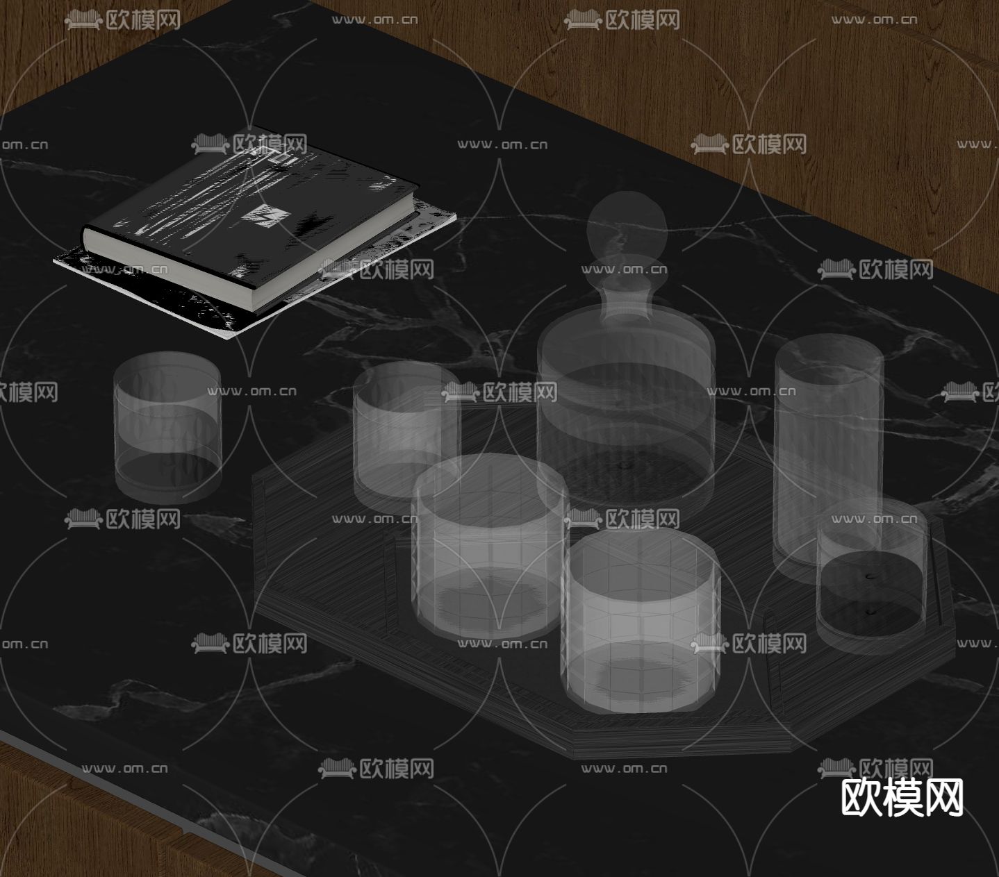 现代酒瓶 酒杯 酒水su模型下载（渲染图2）