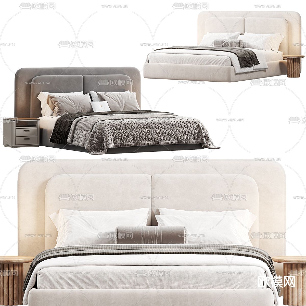 Pertica 布艺双人床3d模型下载（渲染图2）