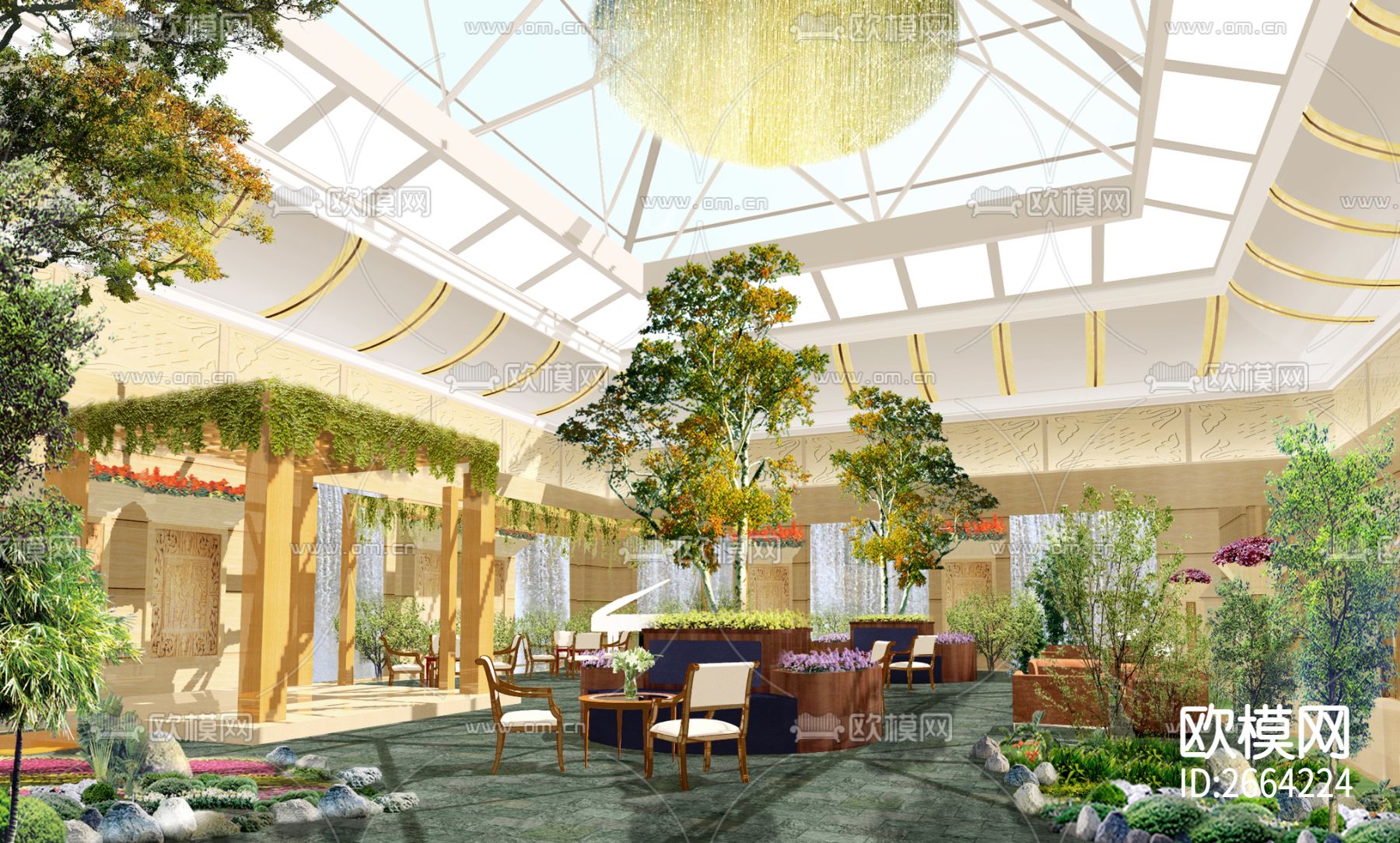 某宾馆四季厅室内装修图cad施工图下载（渲染图4）