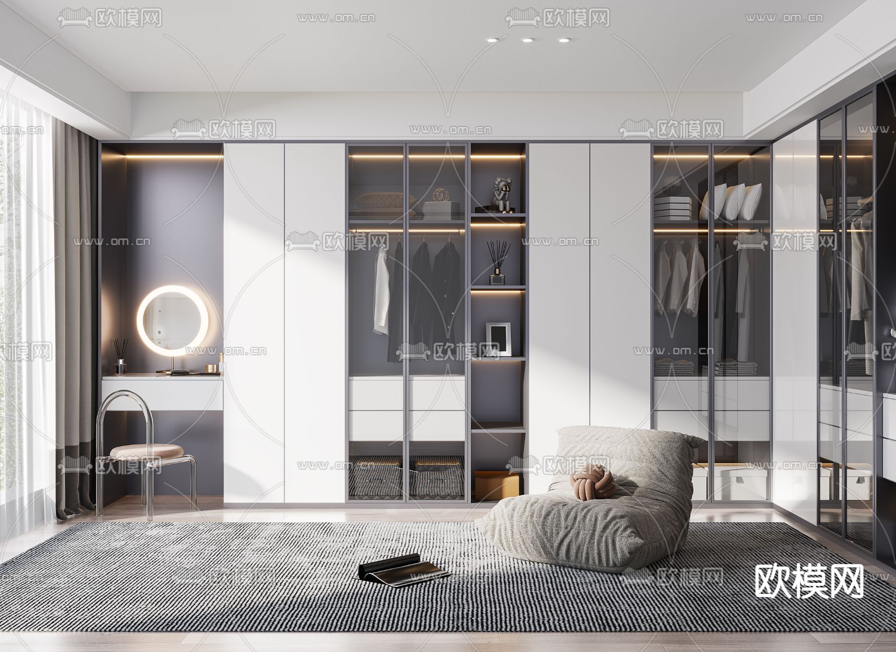 高级灰衣帽间3d模型下载