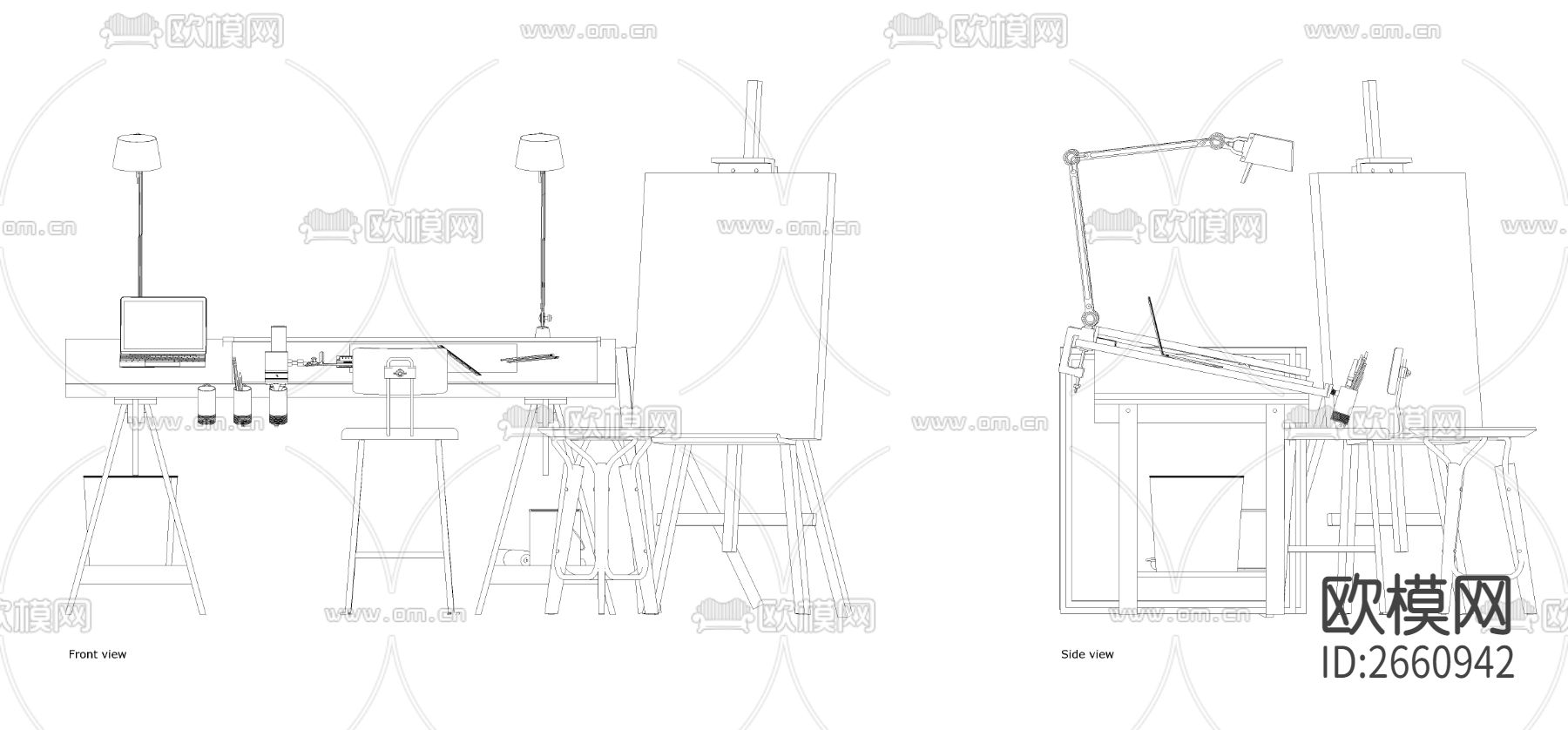美术画室设备CAD施工图下载（渲染图2）