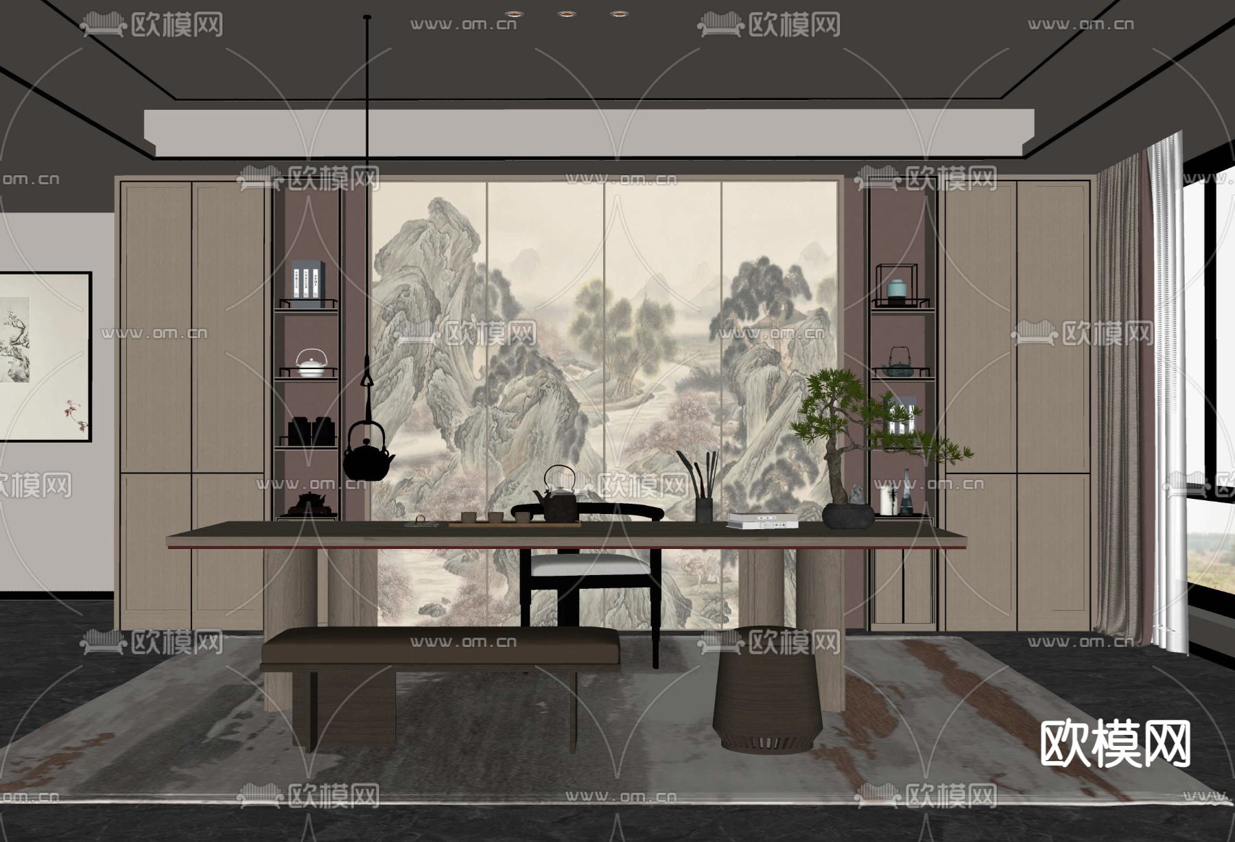 新中式茶室su模型