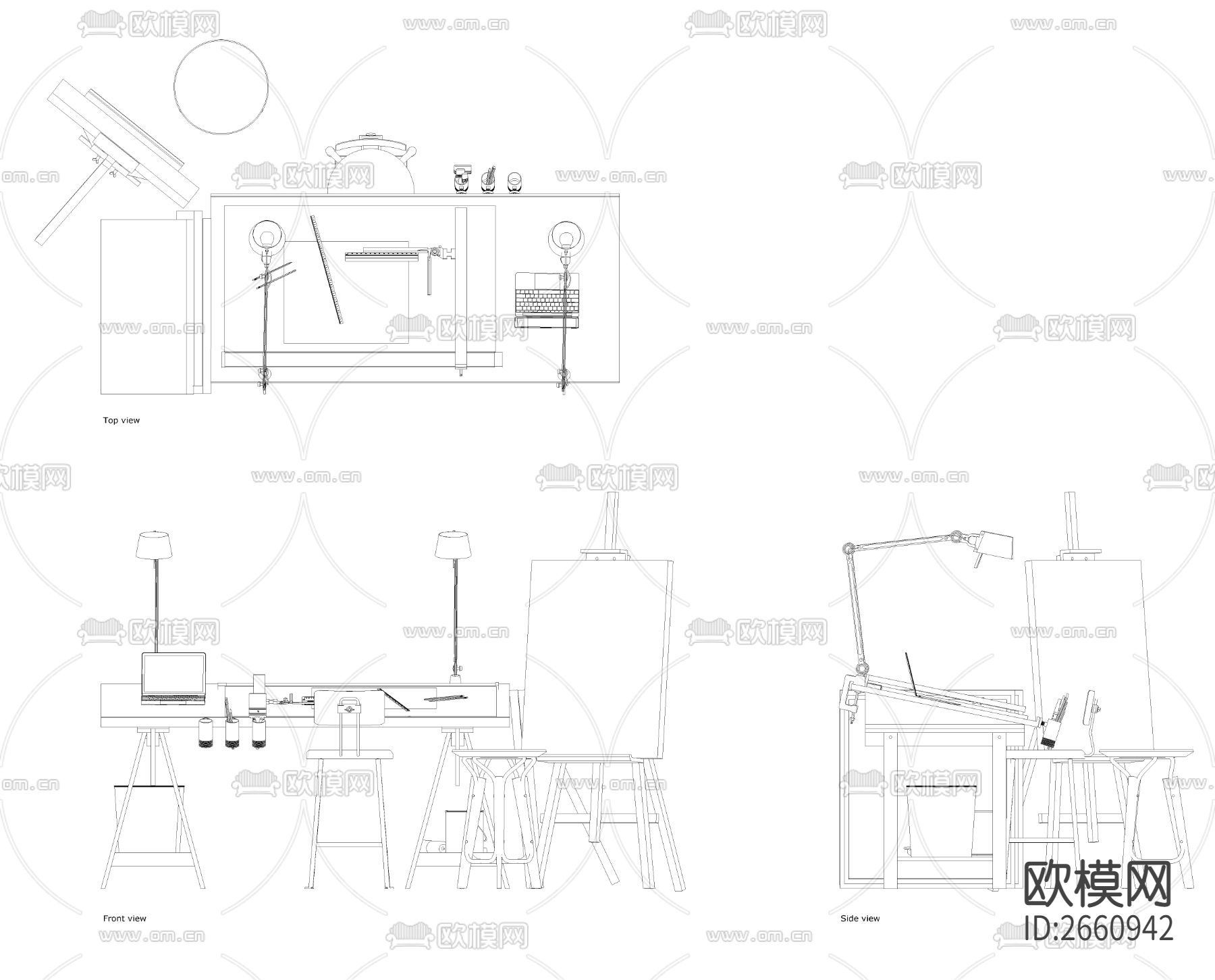 美术画室设备CAD施工图下载（渲染图1）