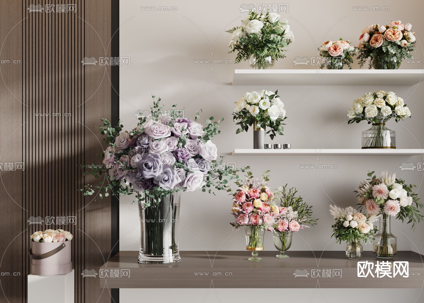 花瓶 花艺 鲜花 插花3d模型下载_ID14109905_3dmax免费模型-欧模网
