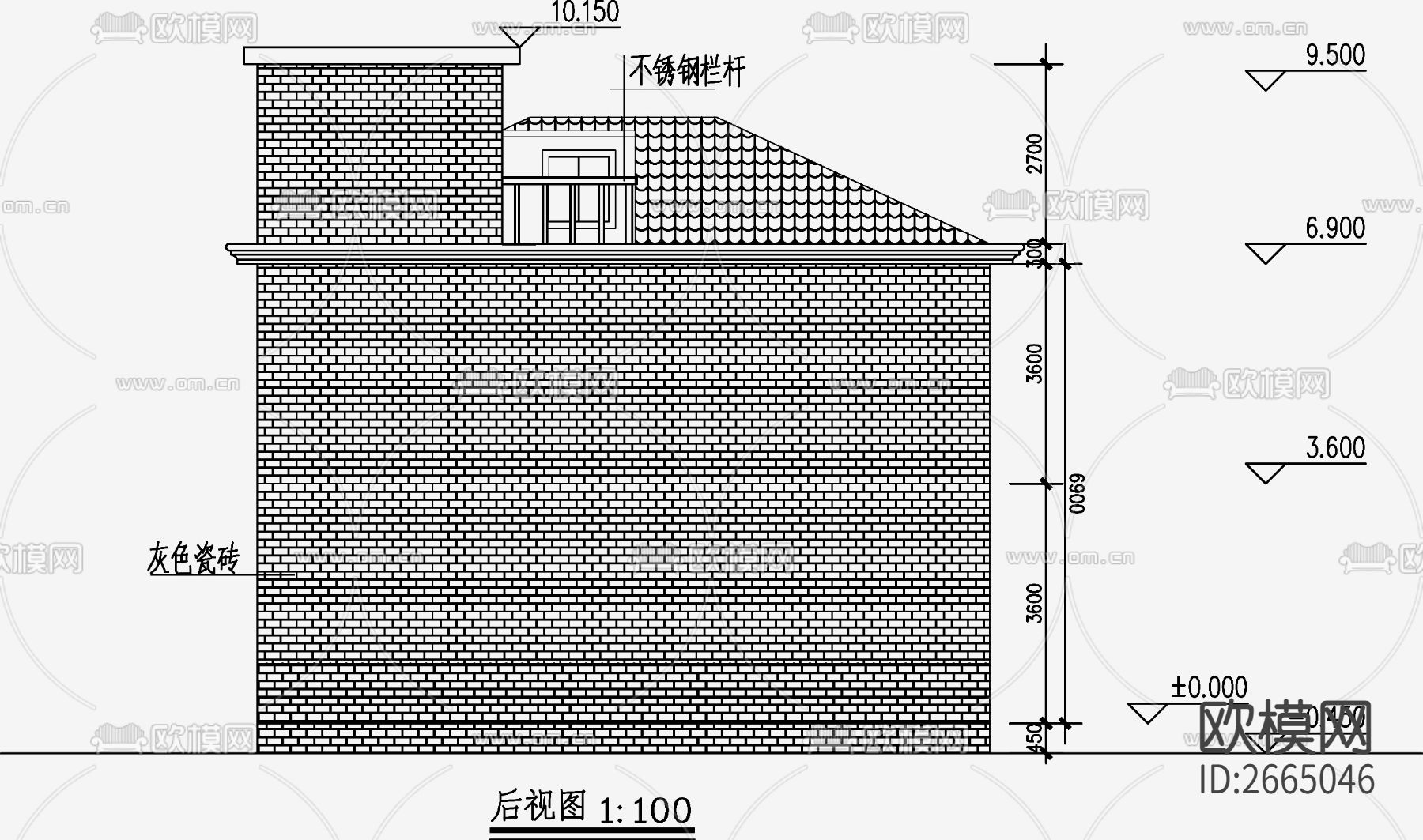 欧式简约别墅设计CAD施工图下载（渲染图10）