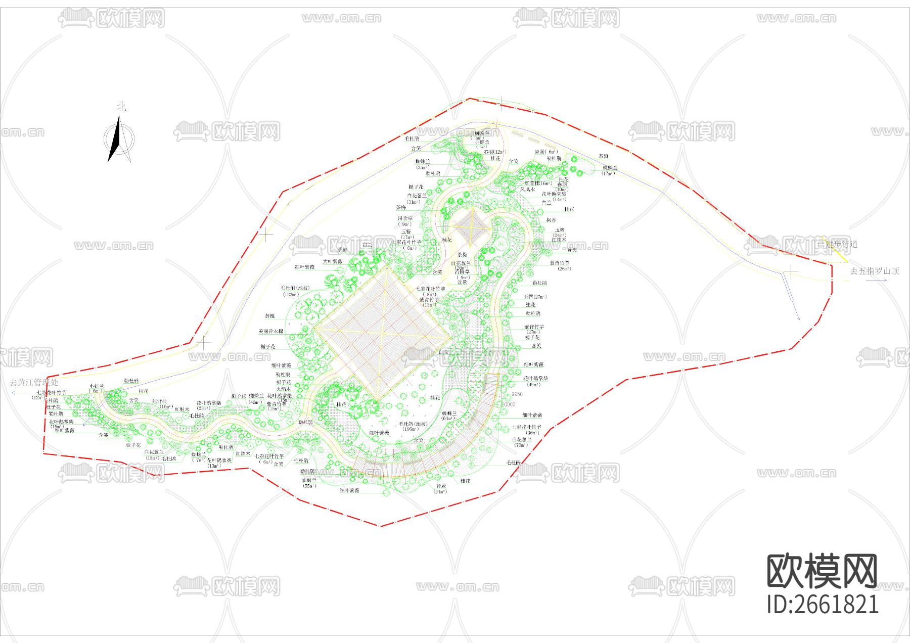 公园亭阁平台绿化CAD施工图下载（渲染图1）