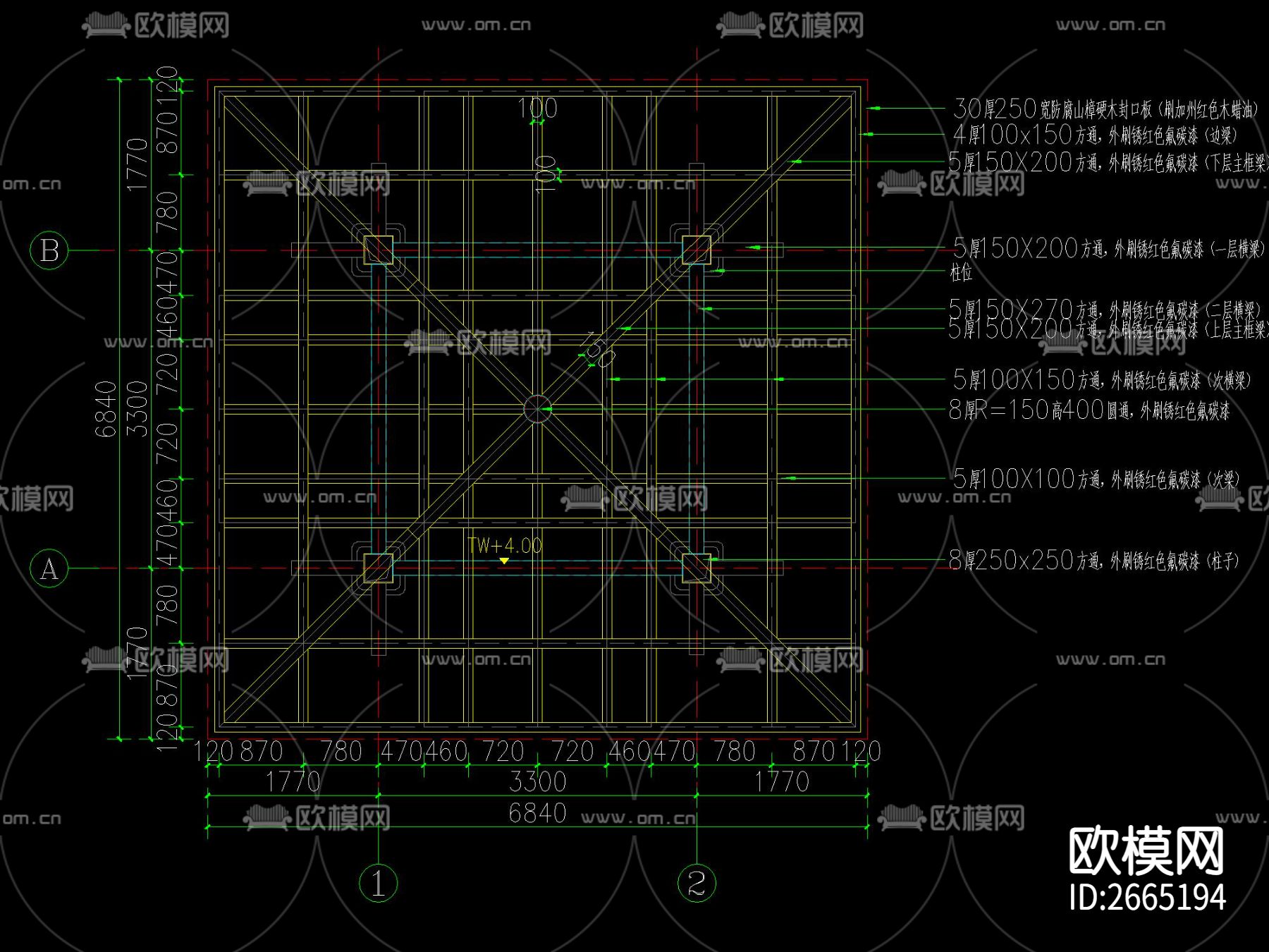 新中式悬空四角木亭CAD施工图下载（渲染图5）