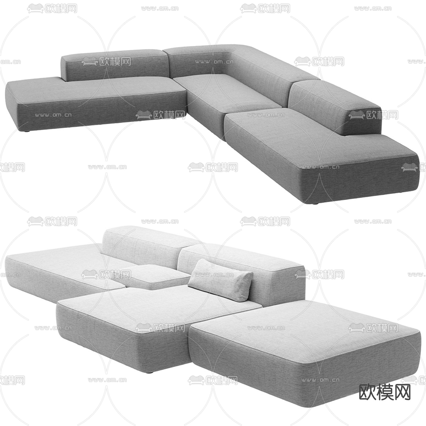组合沙发 转角沙发3d模型下载（渲染图2）