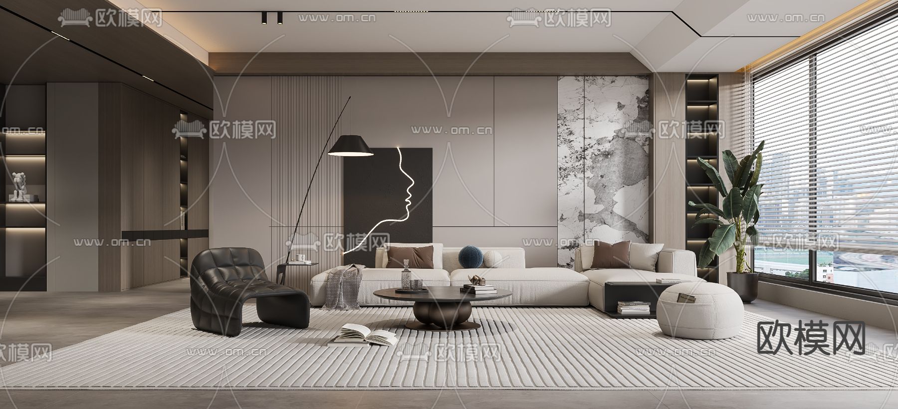 高级灰客厅3d模型下载
