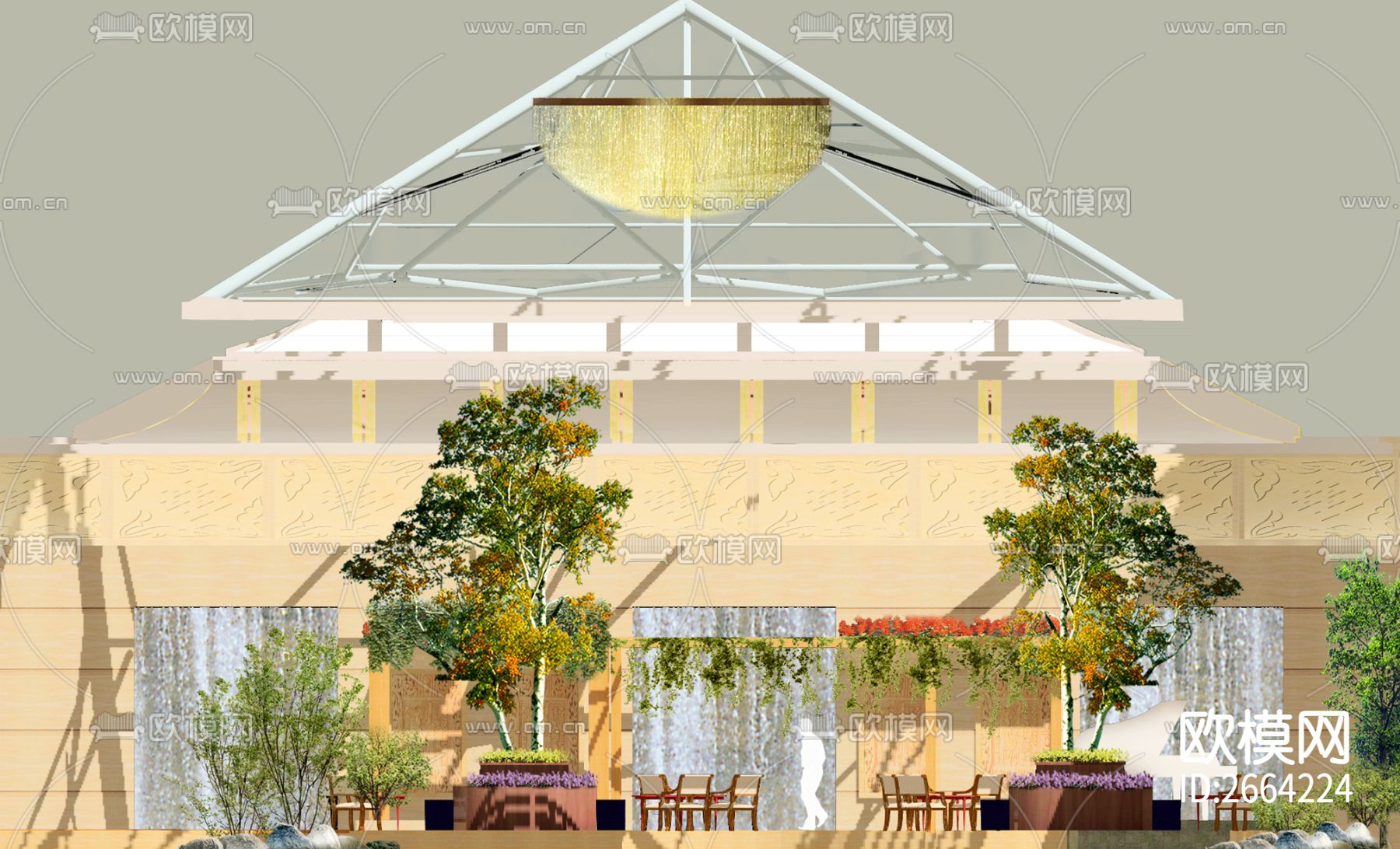 某宾馆四季厅室内装修图cad施工图下载（渲染图1）