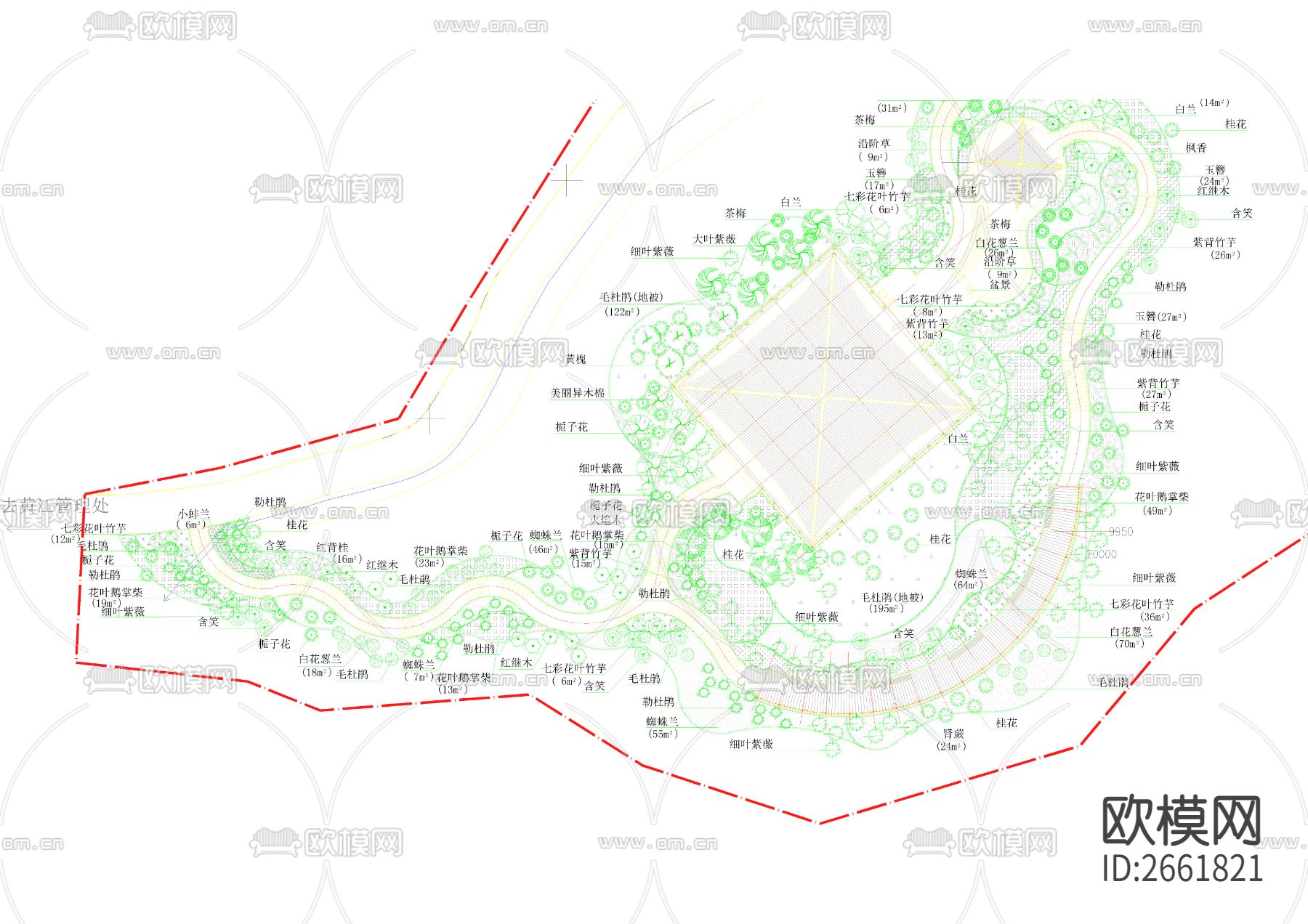 公园亭阁平台绿化CAD施工图下载（渲染图2）