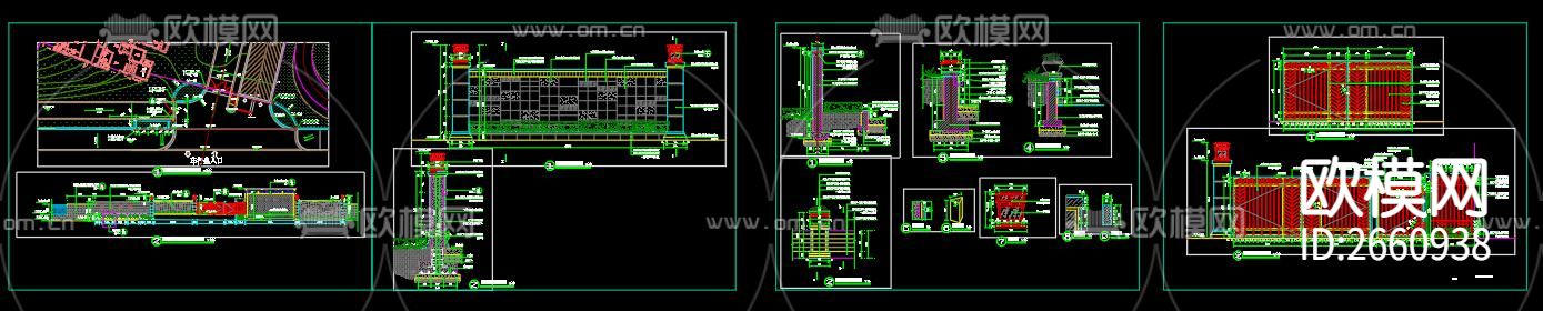 小区入口景墙CAD施工图下载（渲染图6）