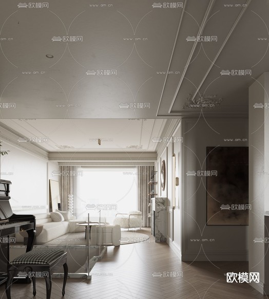 法式客厅 餐厅3d模型下载(渲染图8)