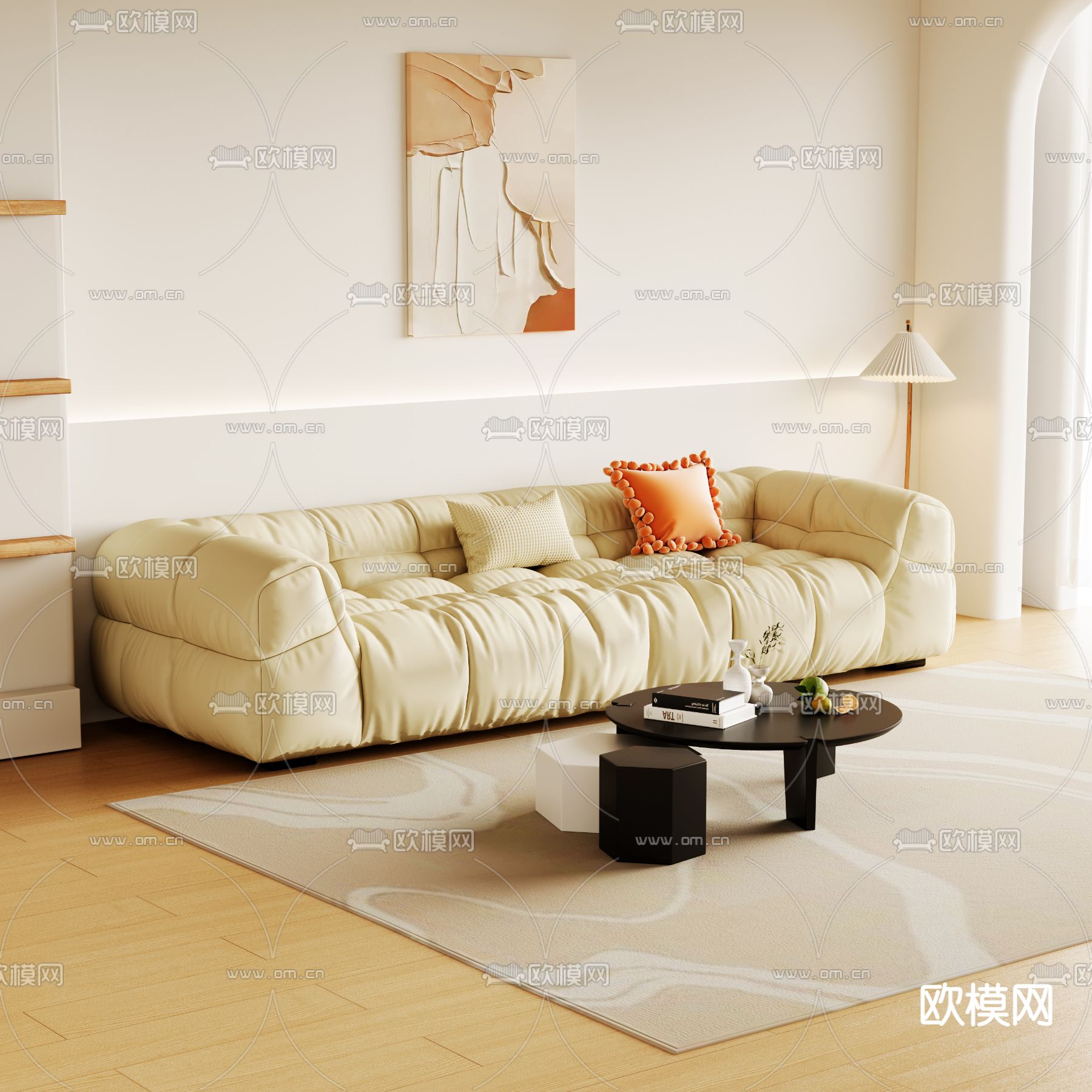 奶油风沙发3d模型下载