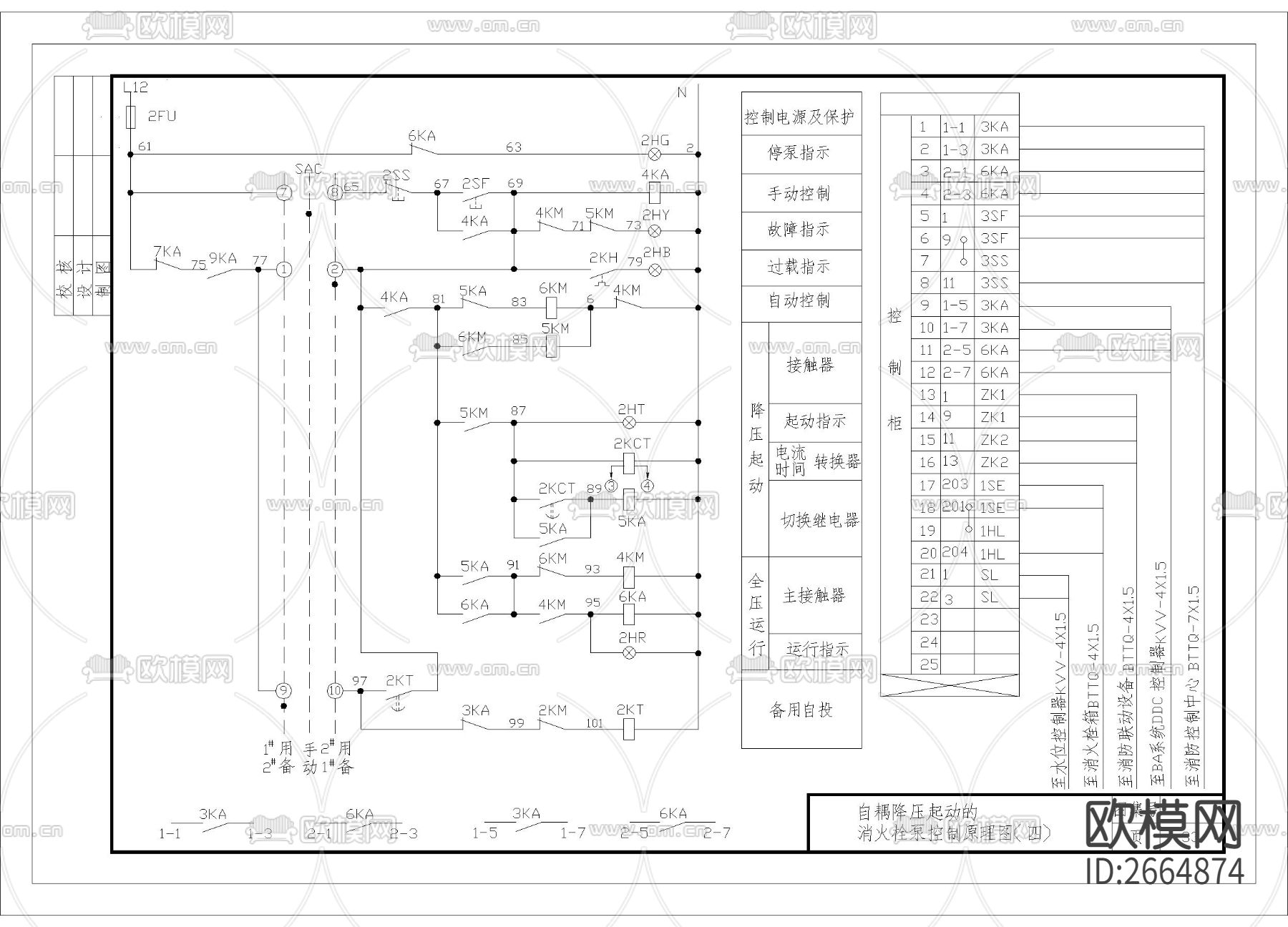 自耦降压起动的消火栓泵控制原理cad施工图下载（渲染图4）