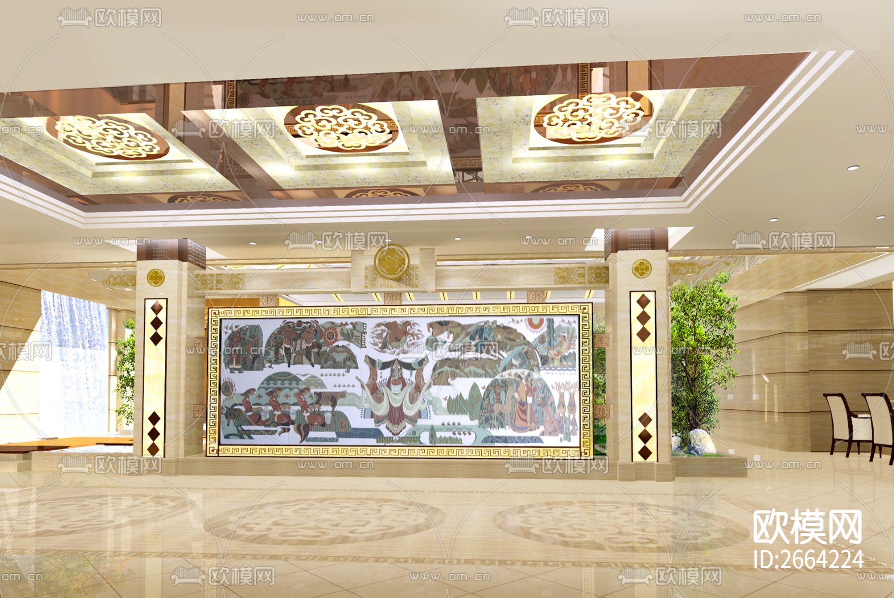 某宾馆四季厅室内装修图cad施工图下载（渲染图2）