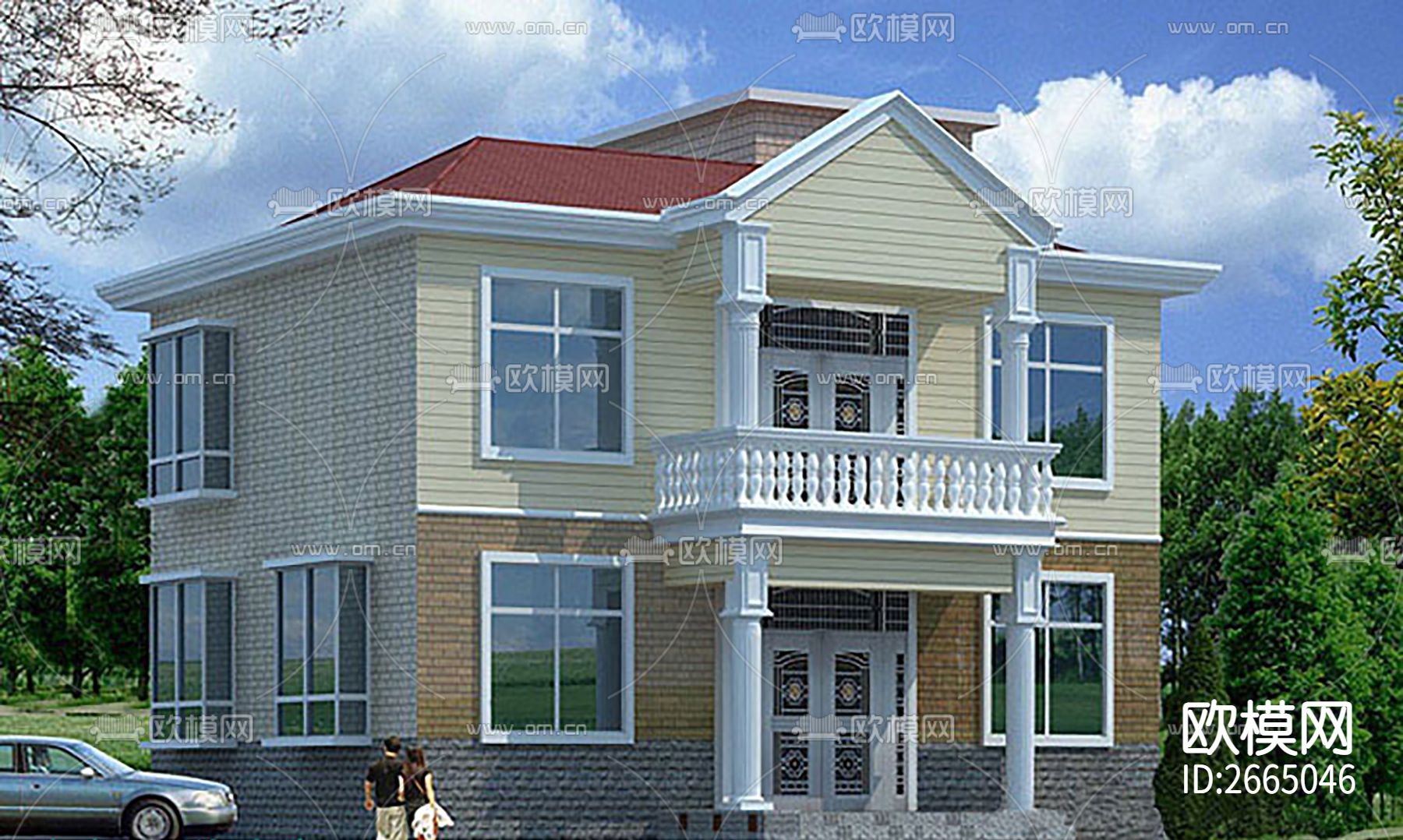 欧式简约别墅设计CAD施工图下载（渲染图9）