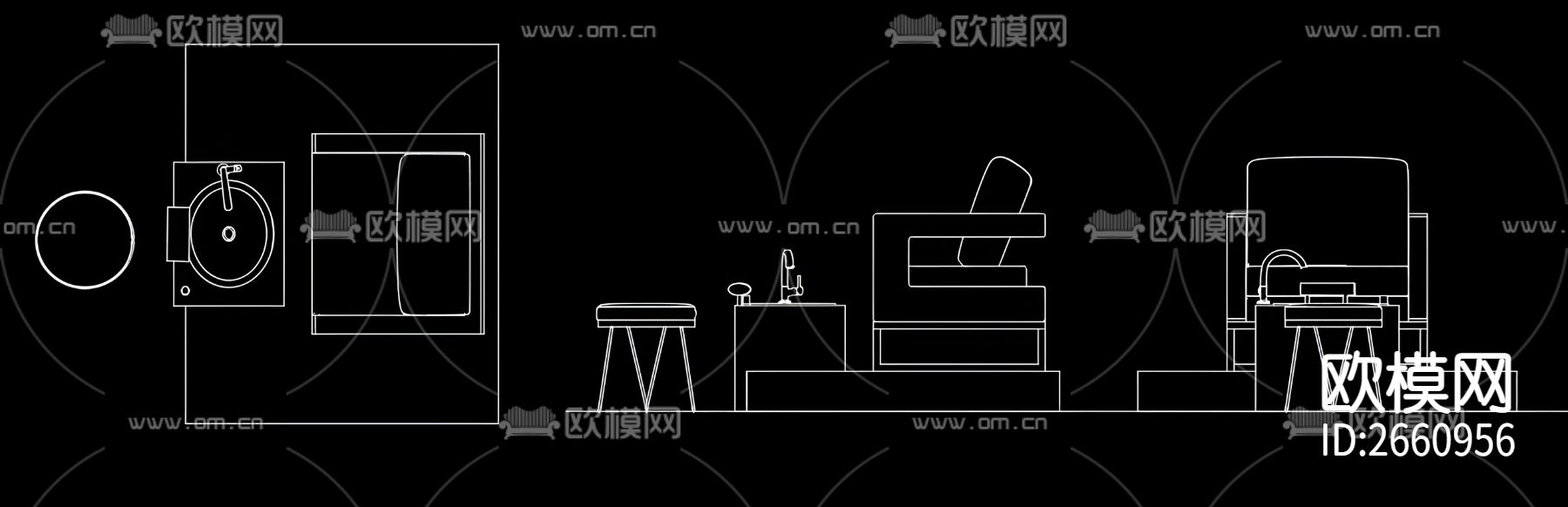 美甲店按摩床设备CAD施工图下载（渲染图4）