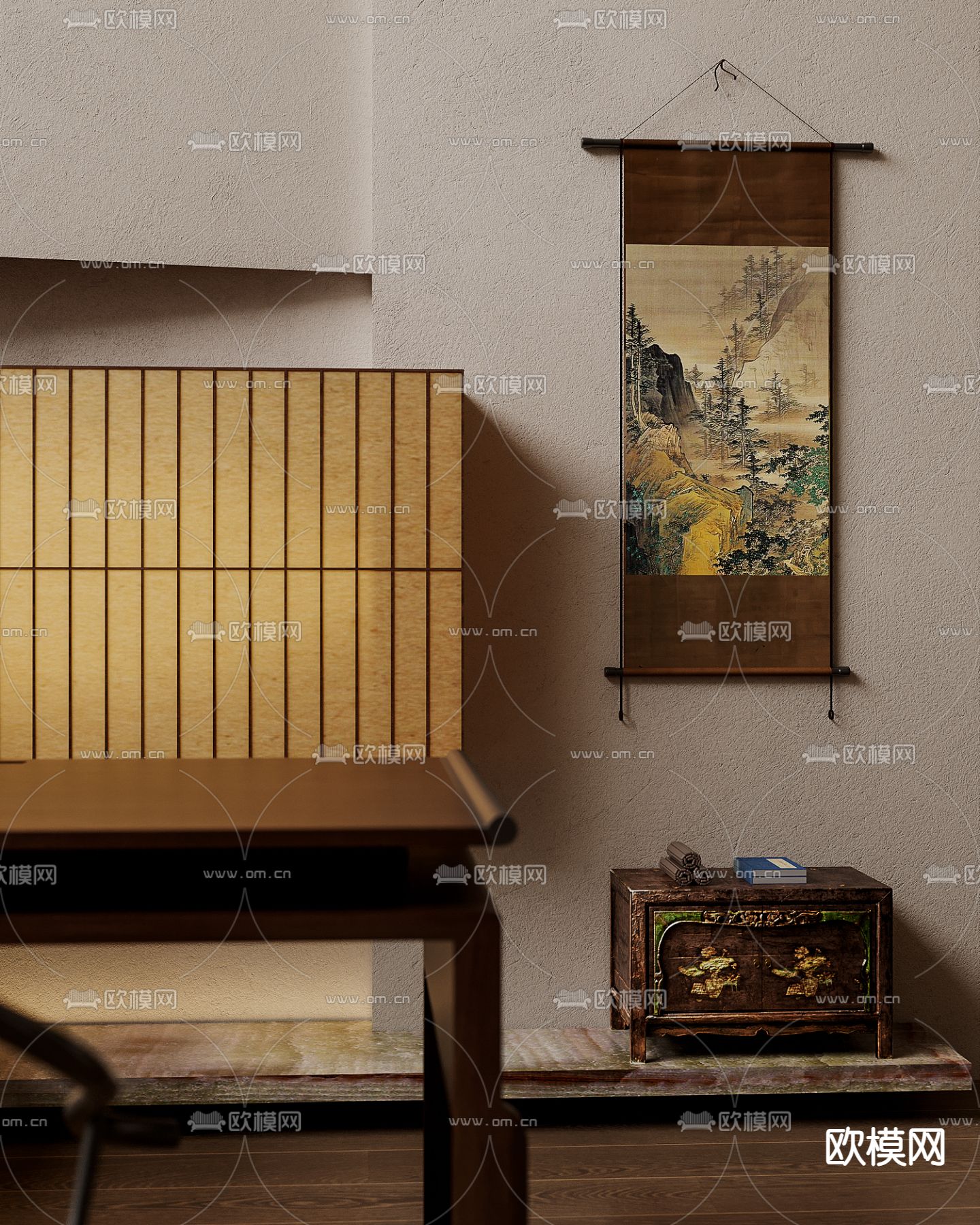 挑空客厅 别墅大堂3d模型下载（渲染图2）