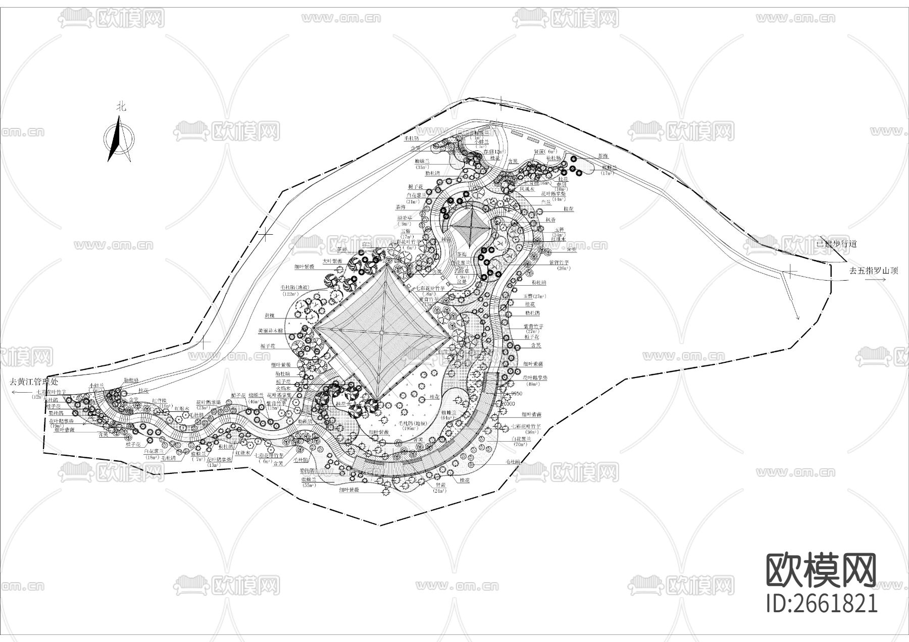 公园亭阁平台绿化CAD施工图下载（渲染图3）