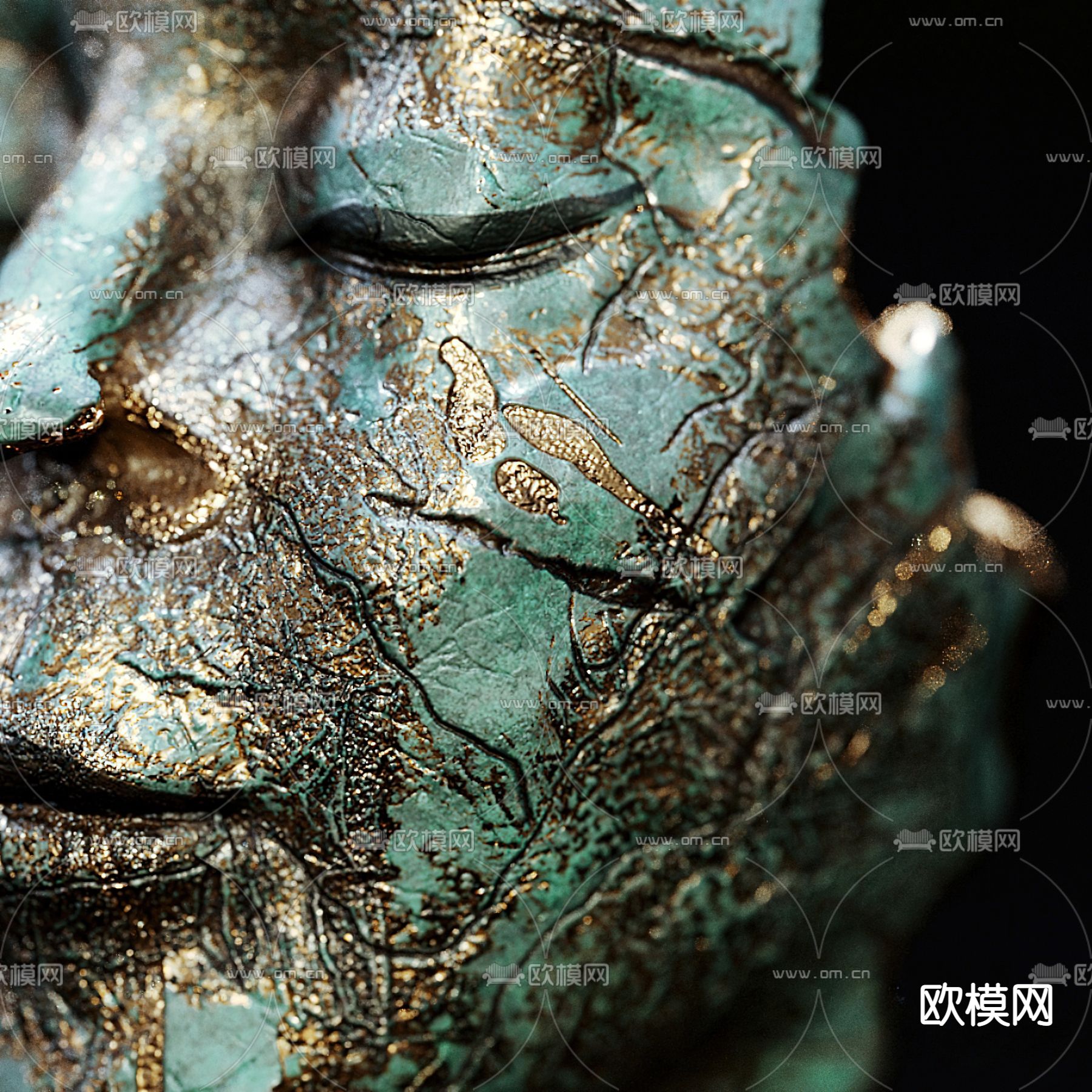 青铜雕塑 头像雕塑3d模型下载（渲染图3）