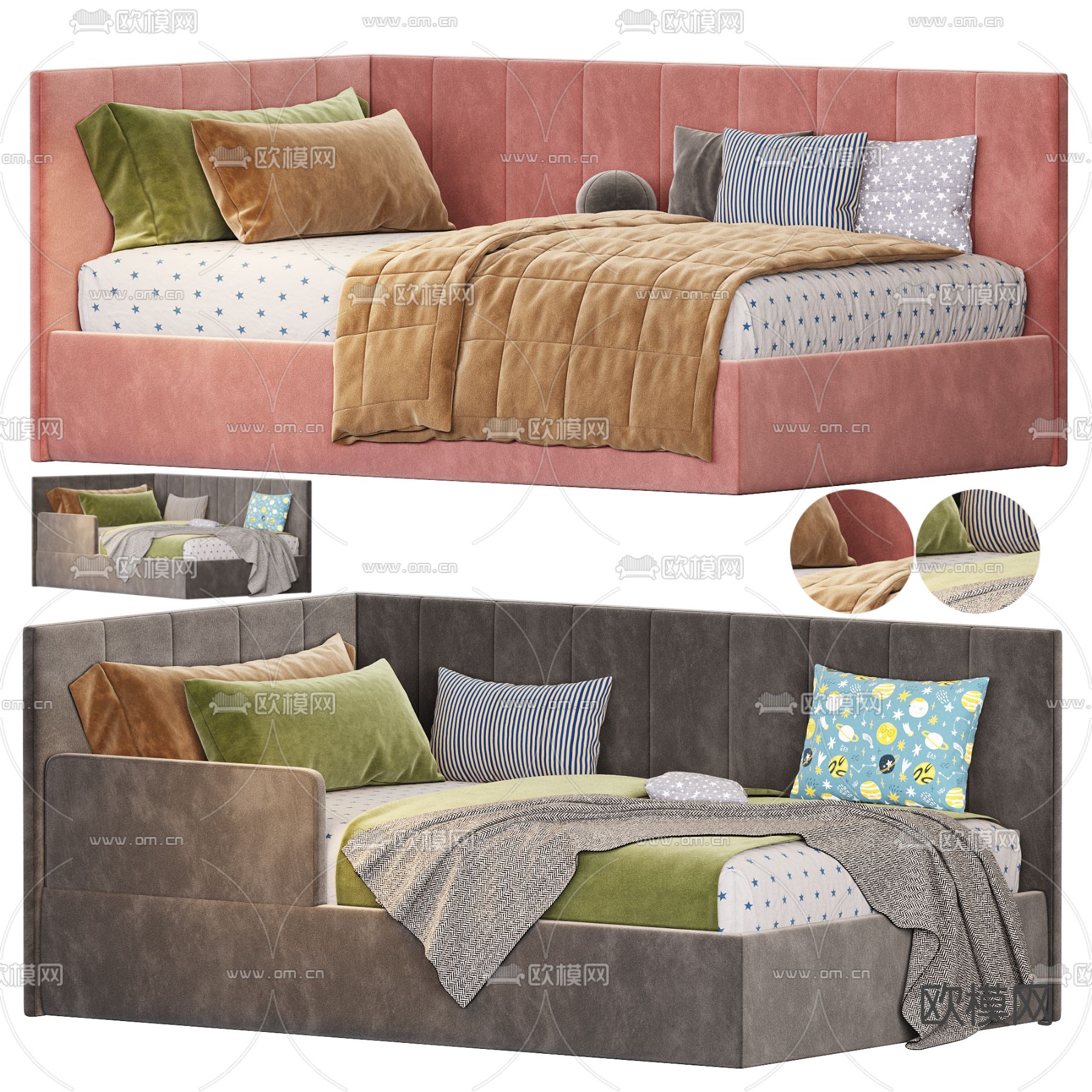 儿童床 沙发床3d模型下载（渲染图1）