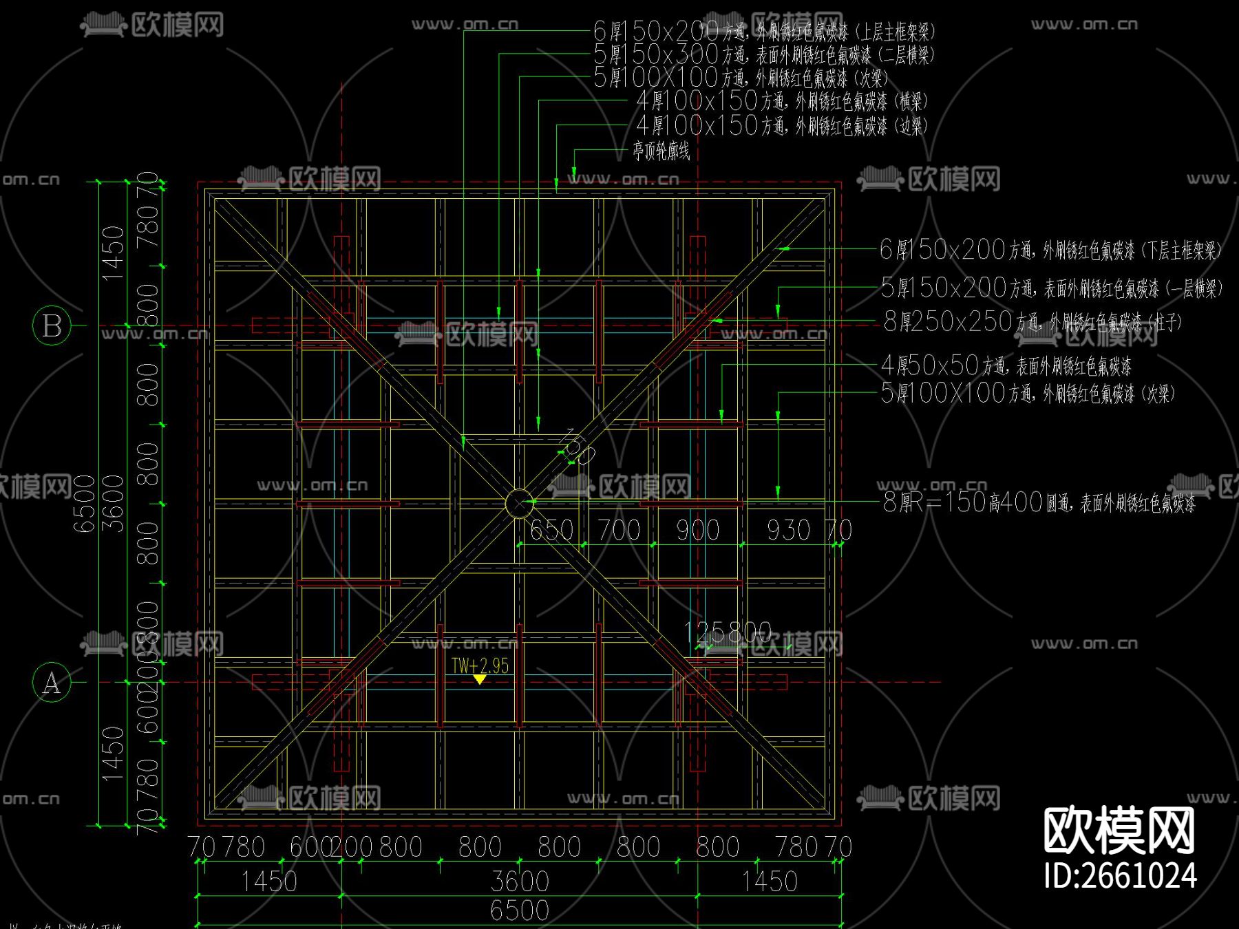 新中式四角木亭CAD施工图下载（渲染图2）
