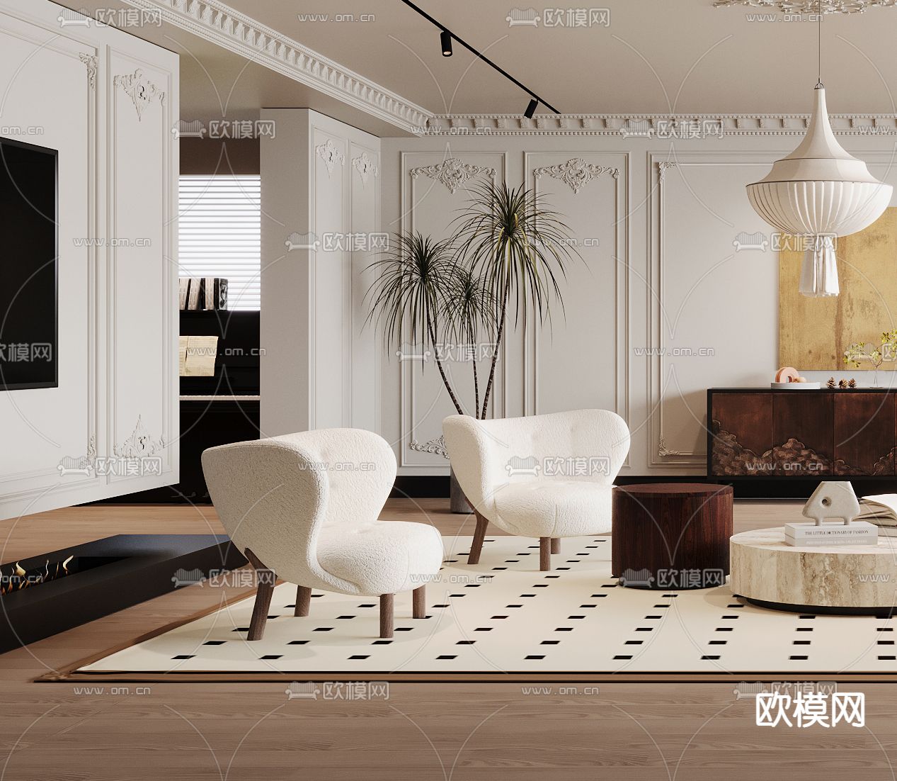 法式客厅3d模型下载（渲染图2）