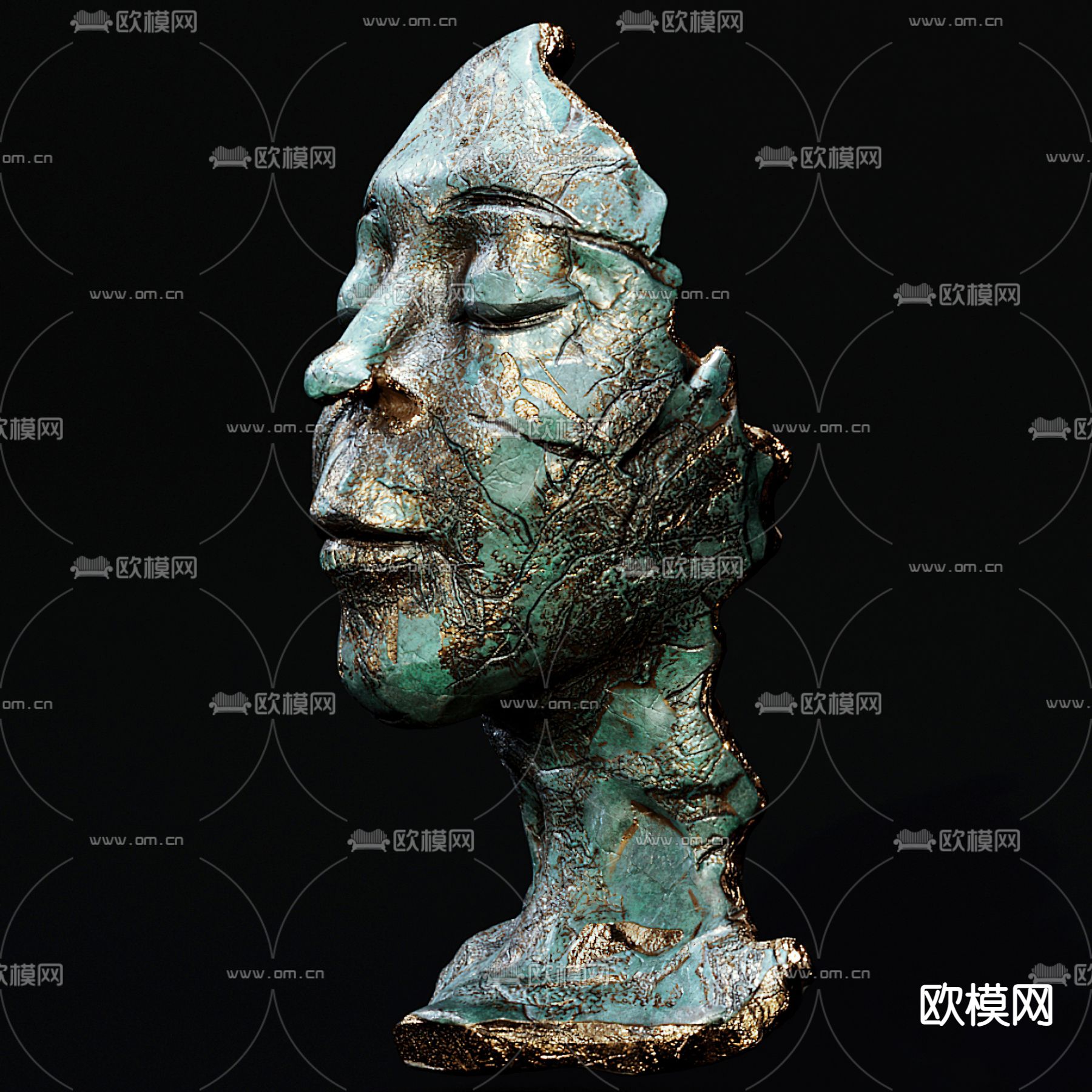 青铜雕塑 头像雕塑3d模型下载（渲染图2）