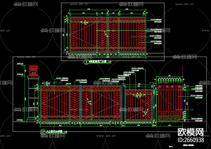 小区入口景墙CAD施工图下载（渲染图1）