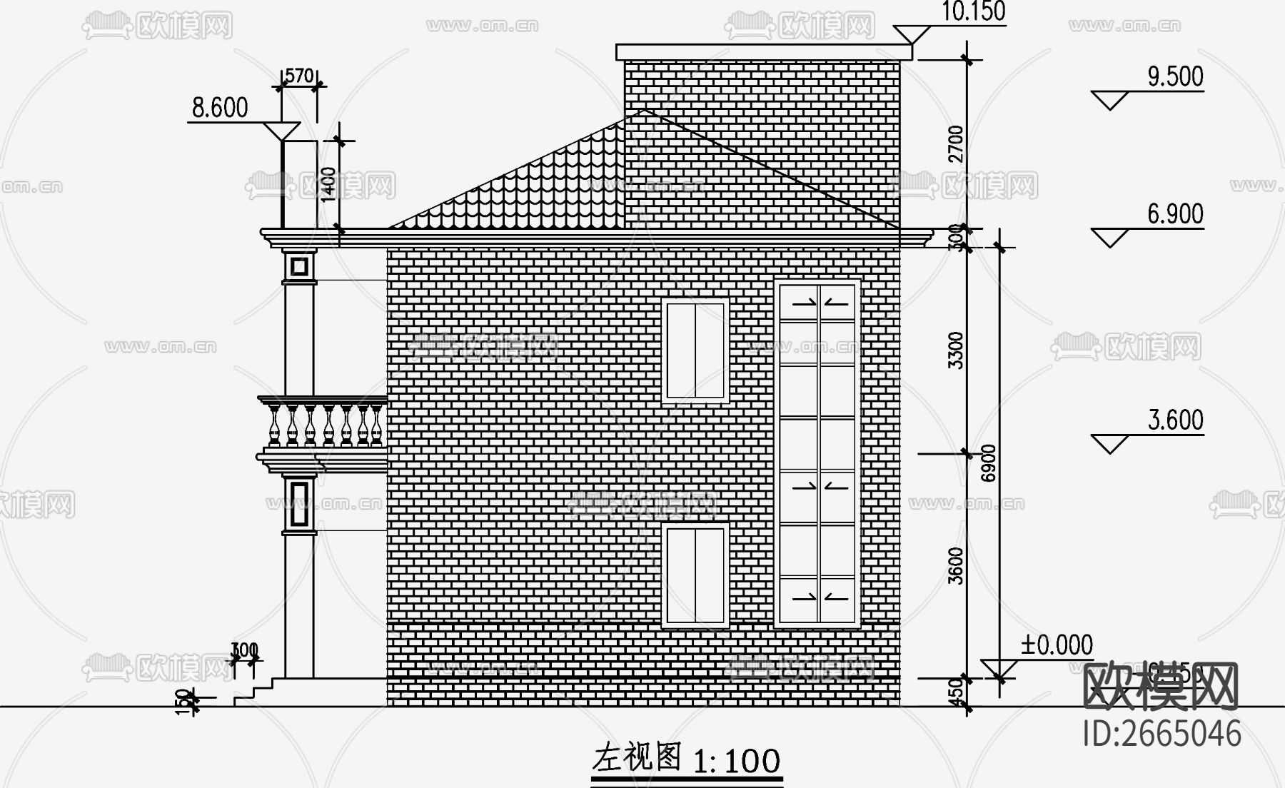 欧式简约别墅设计CAD施工图下载（渲染图8）
